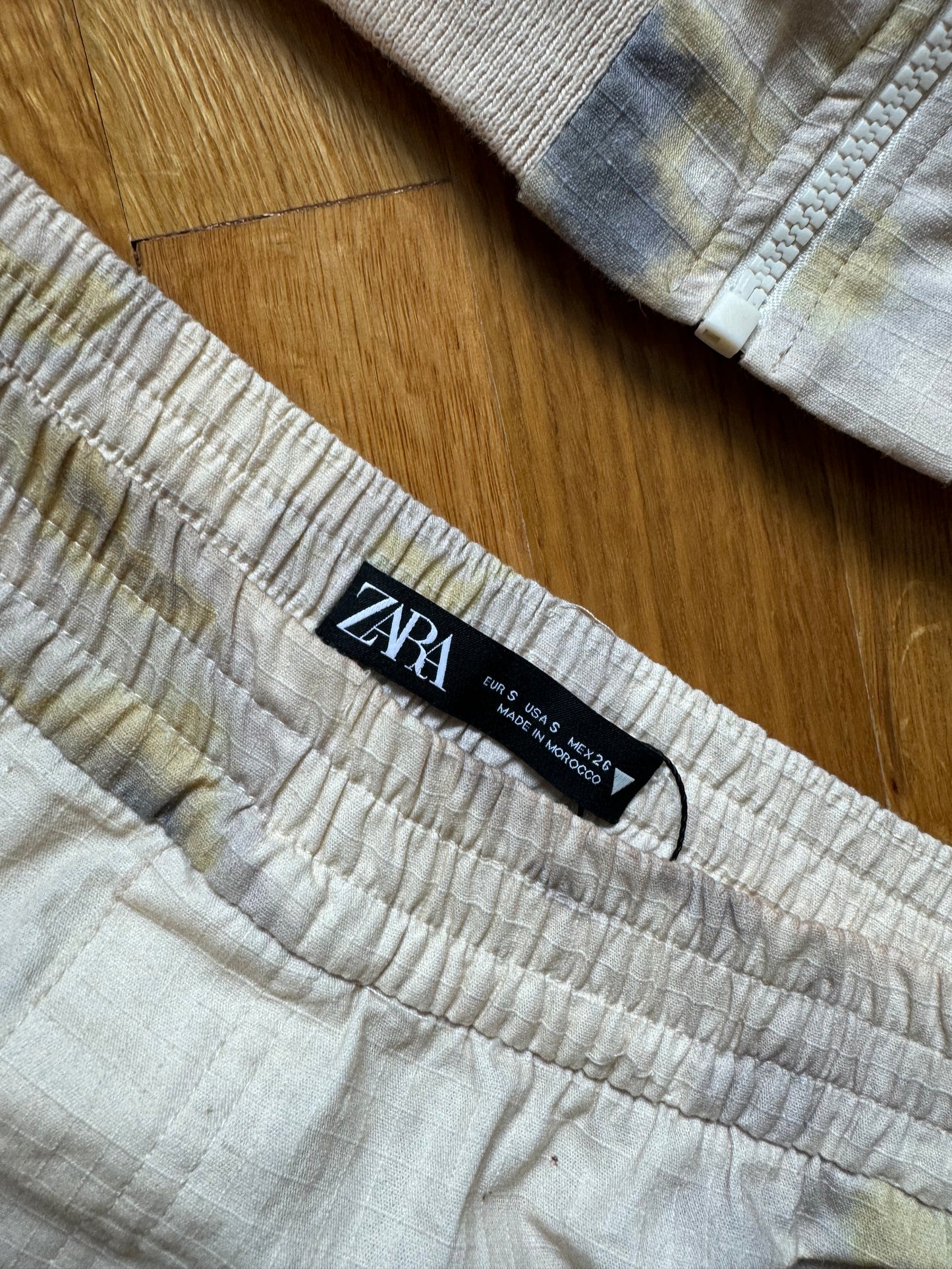 ZARA - Beige Printed Mini Cargo Skirt & Bomber Jacket Set