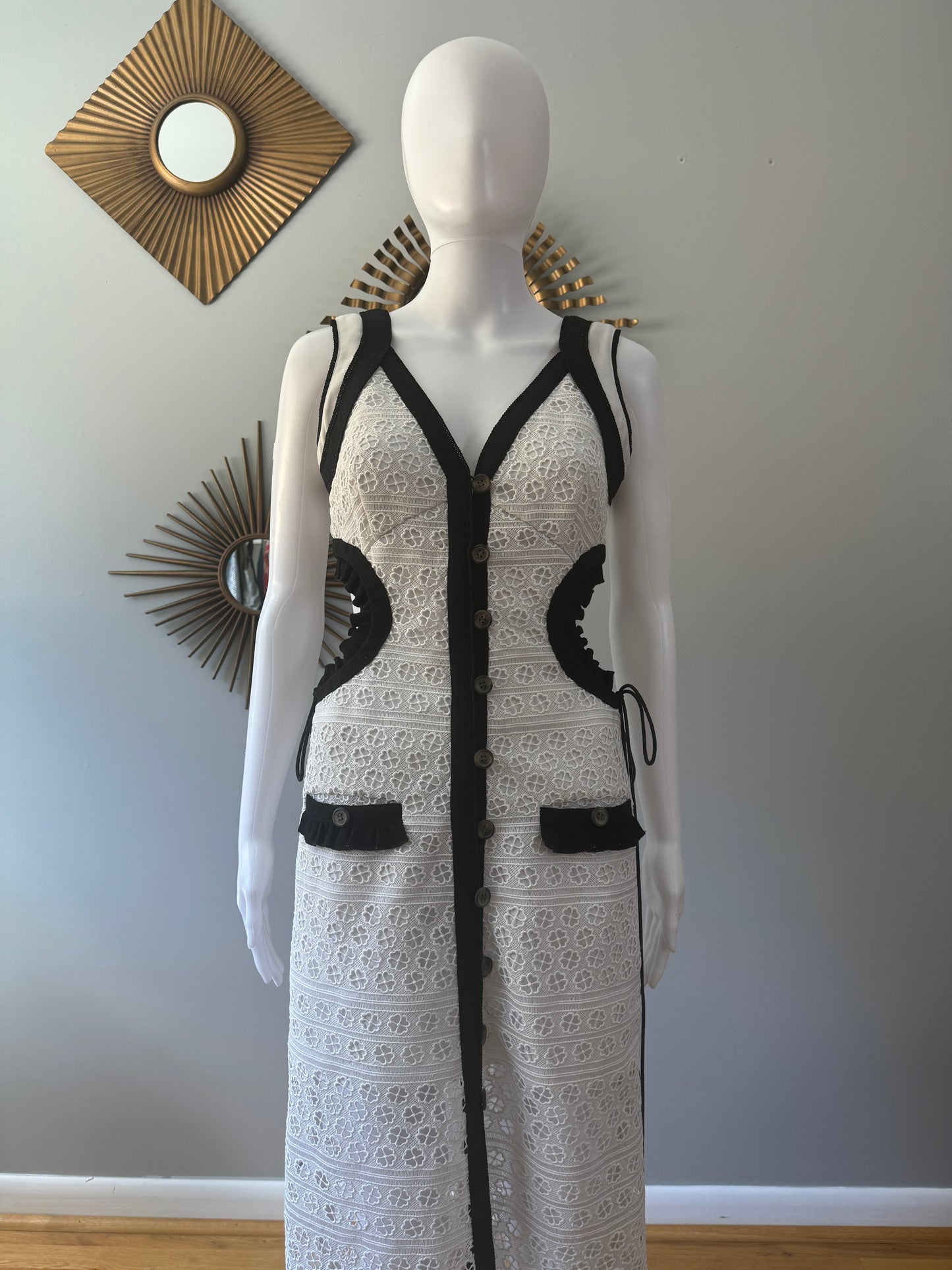 Self Portrait - Black & White Midi Dress w/ Side Cutouts