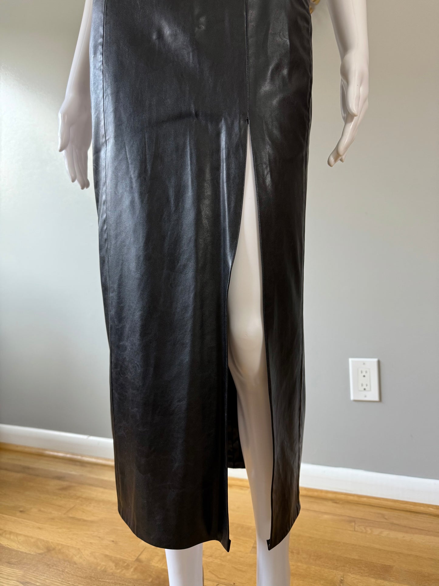 ZARA - Black Faux Leather Midi Dress