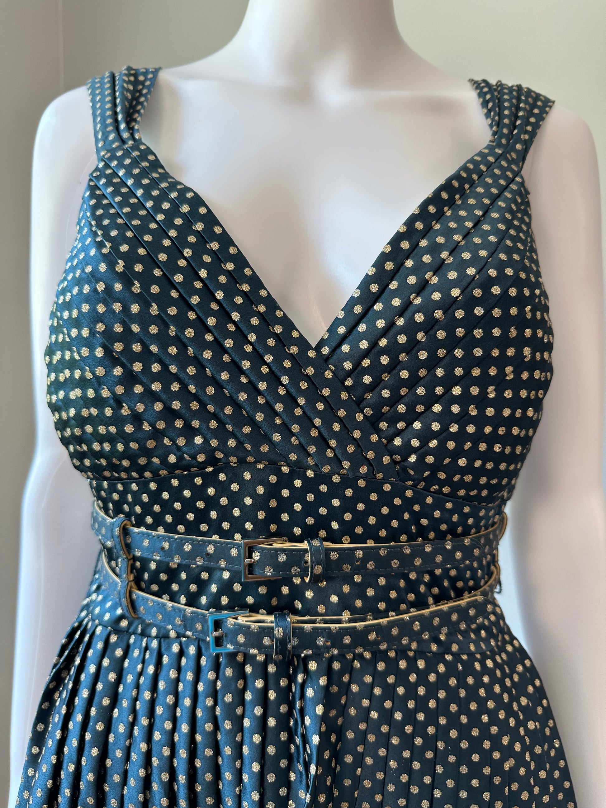 Adam Lippes - Green W/ Gold Polka Dots Top-Chic Couture Closet ATL