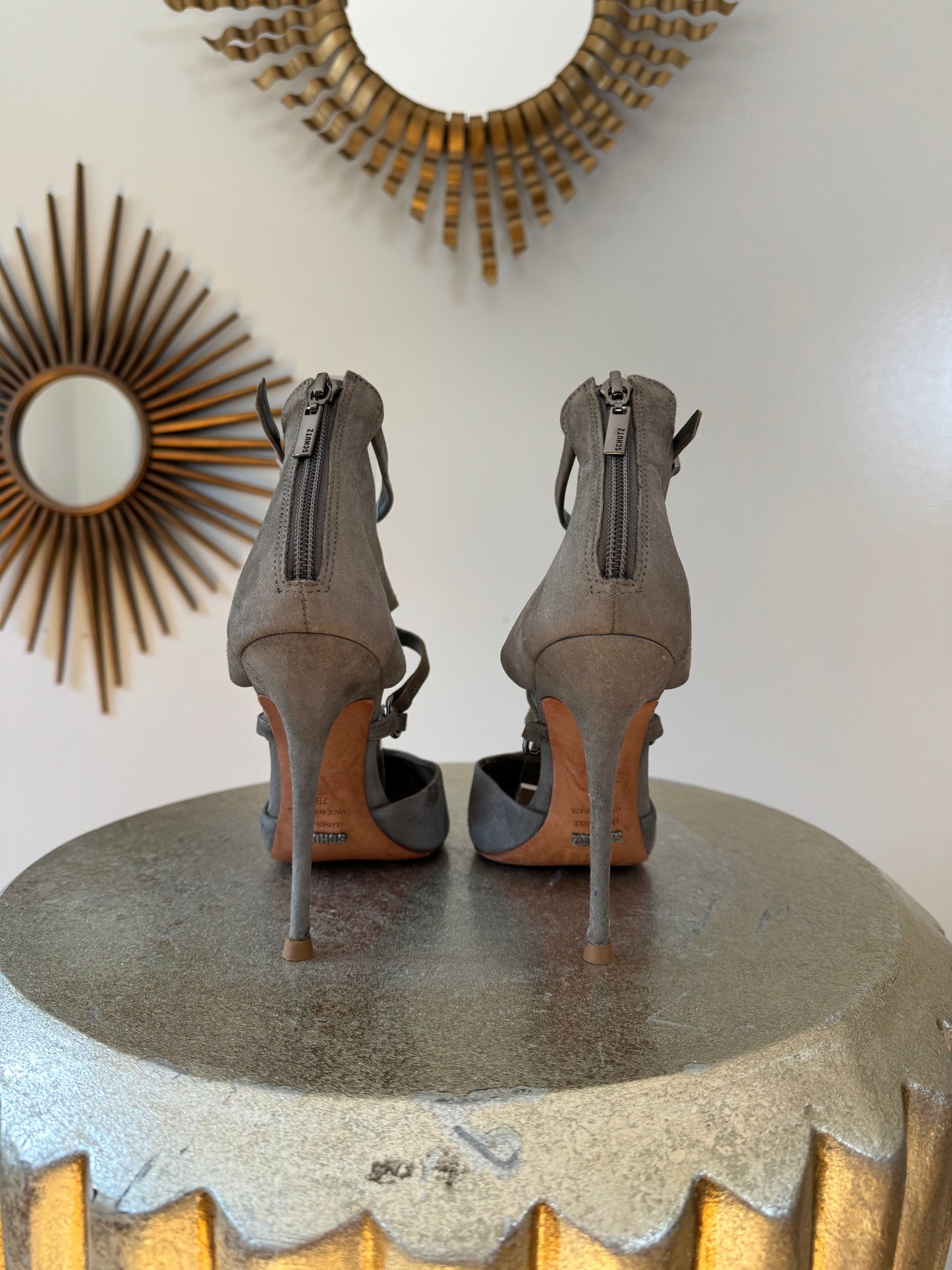 Schutz - Grey Dezi Suede Harness Heels