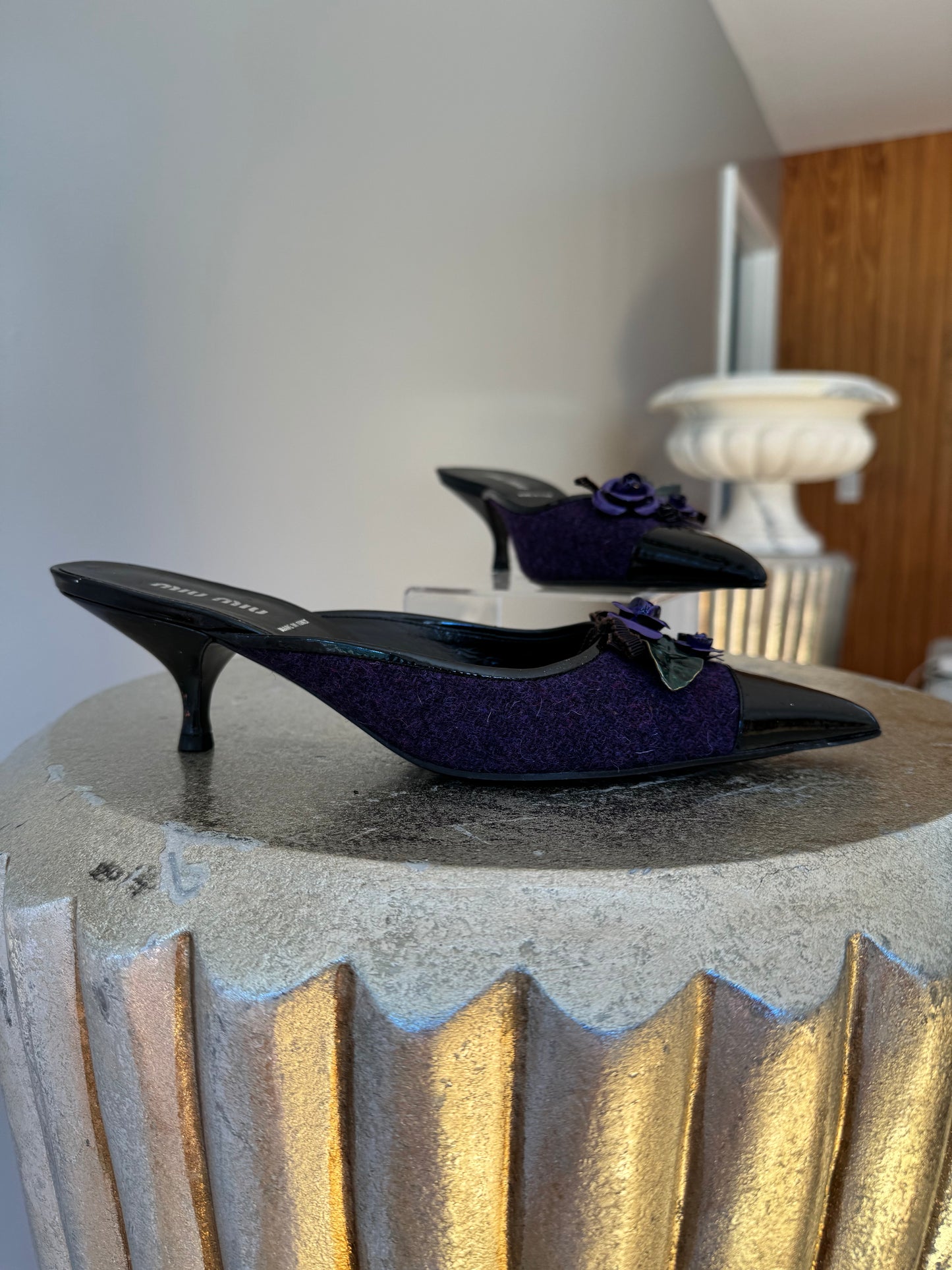 MIU MIU - Purple Rose Tweed Pointed Mules
