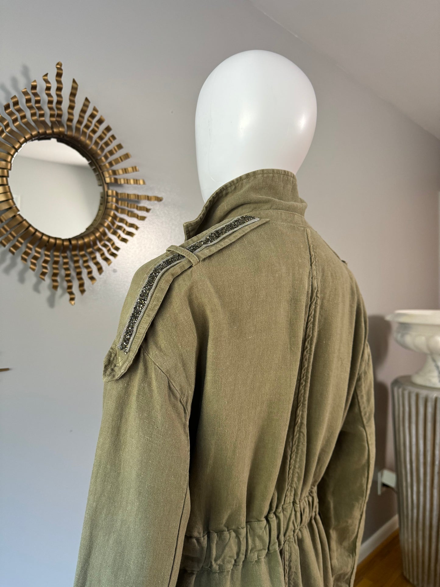 ZARA - Khaki Green Linen Trench Jacket