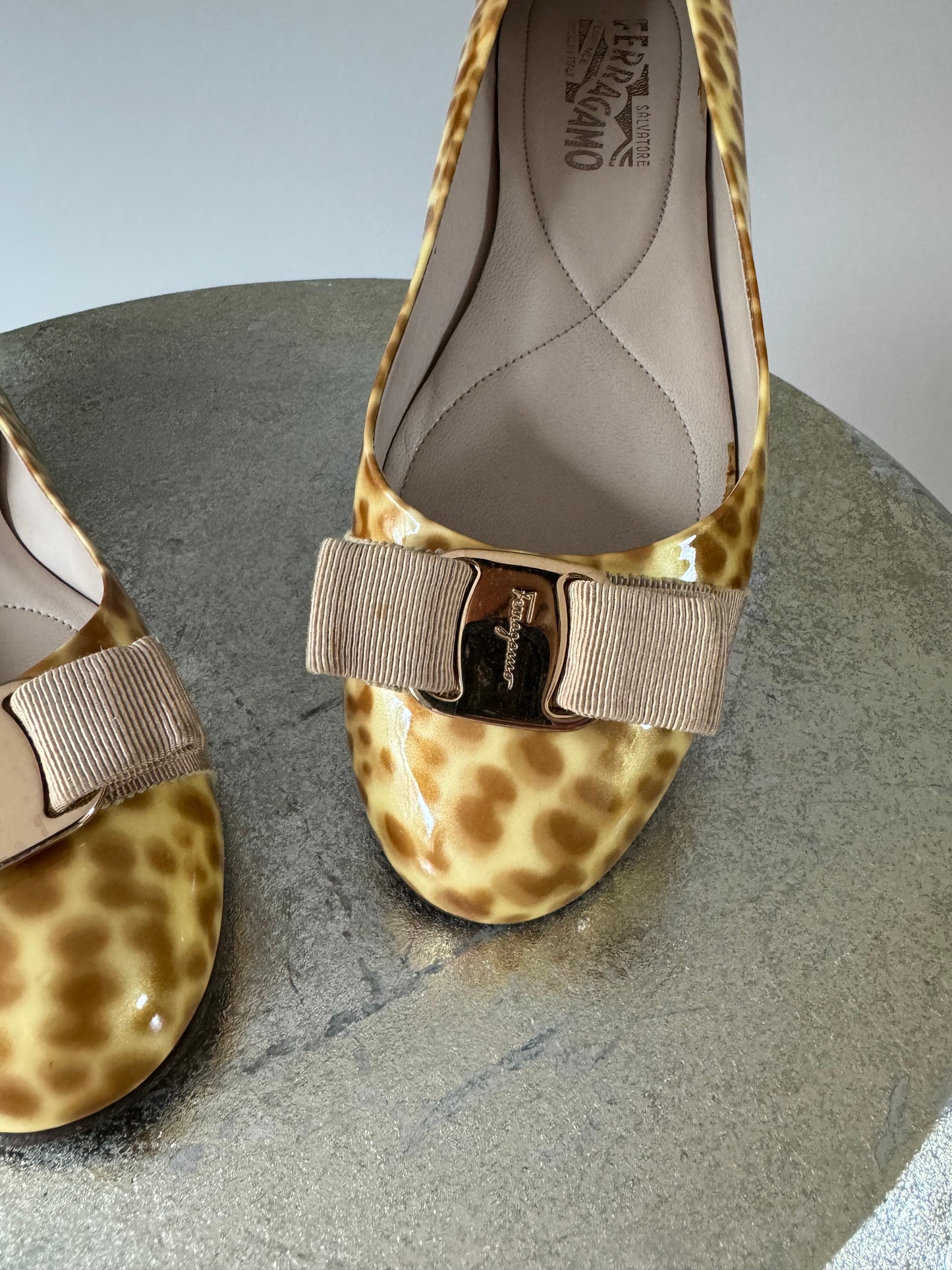 Salvatore Ferragamo - Patent Leather Animal Print Varina Ballet Flats