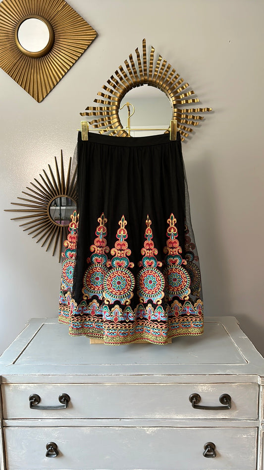 Forever 21 - Black Midi Embroidered Skirt