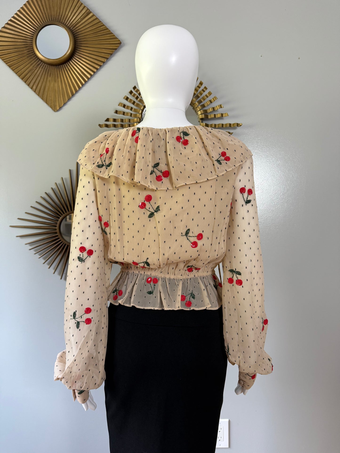 NBD - Cream Cherry Pie Ruffled Blouse