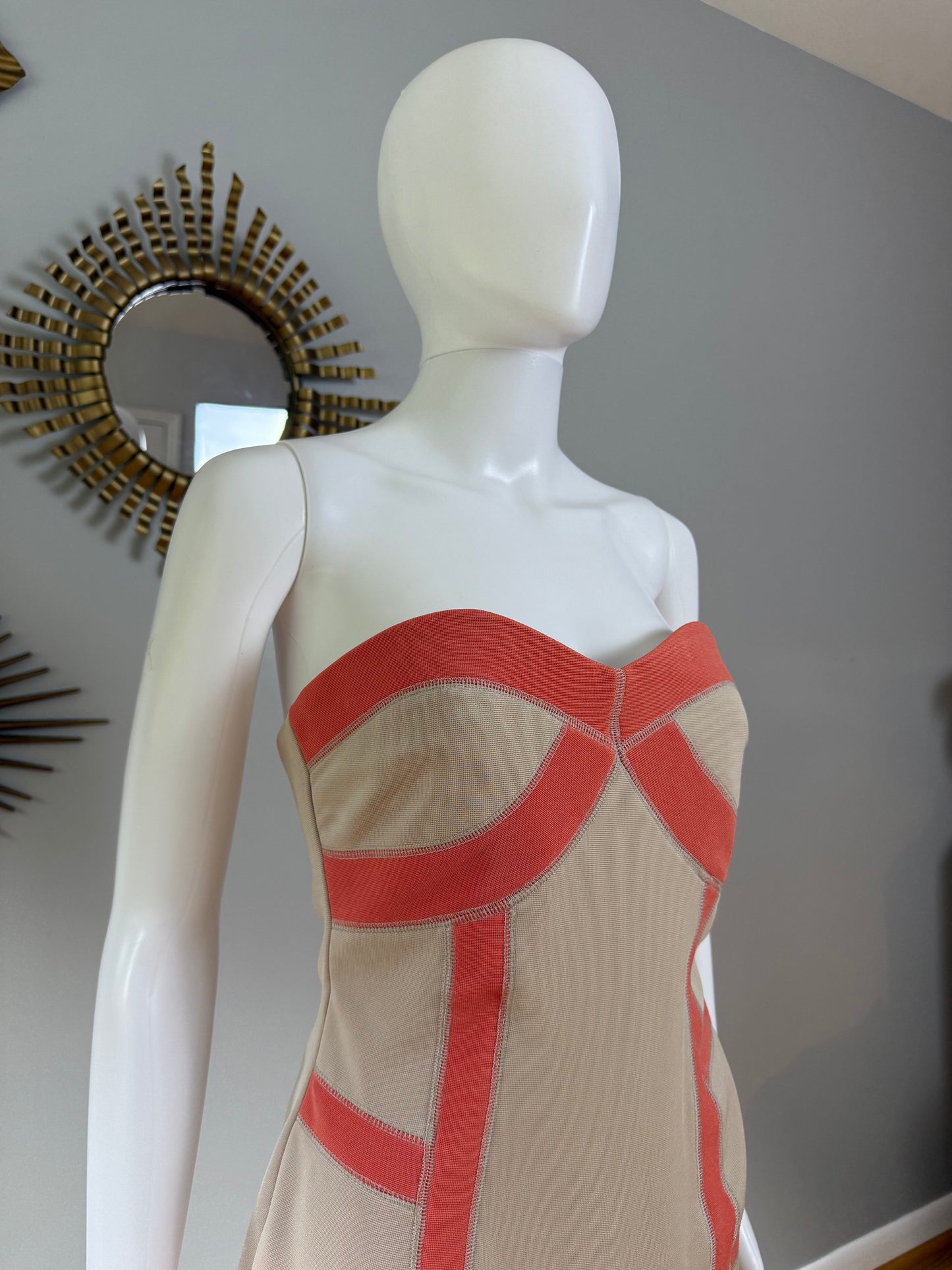 Wow Couture - Beige Strapless Bandage Dress