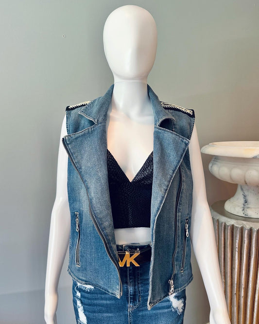 Paige - Chelsea Denim Vest w/ Beaded Shoulder Embellishments