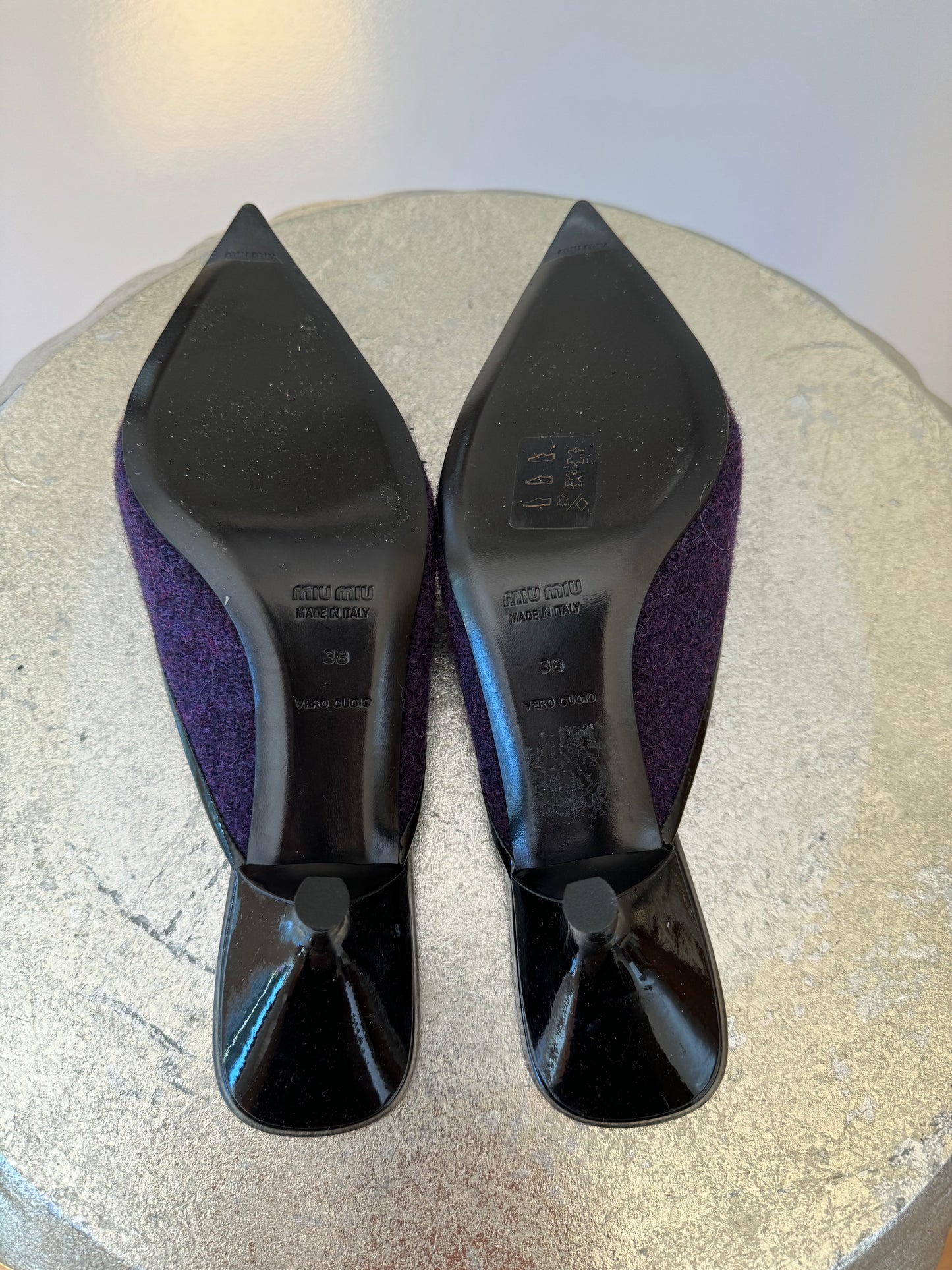 MIU MIU - Purple Rose Tweed Pointed Mules