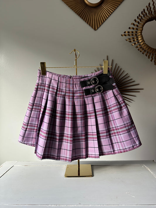 Forever 21 - Minifalda plisada a cuadros morados