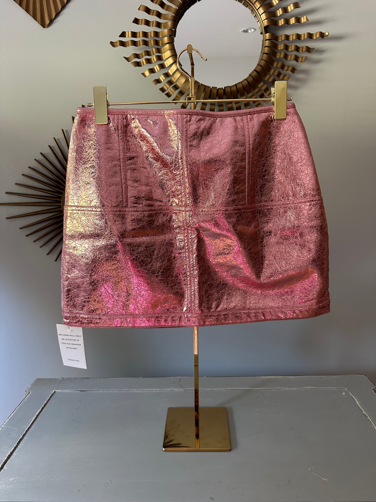 For Love & Lemons- Pink Luna Metallic Mini Skirt
