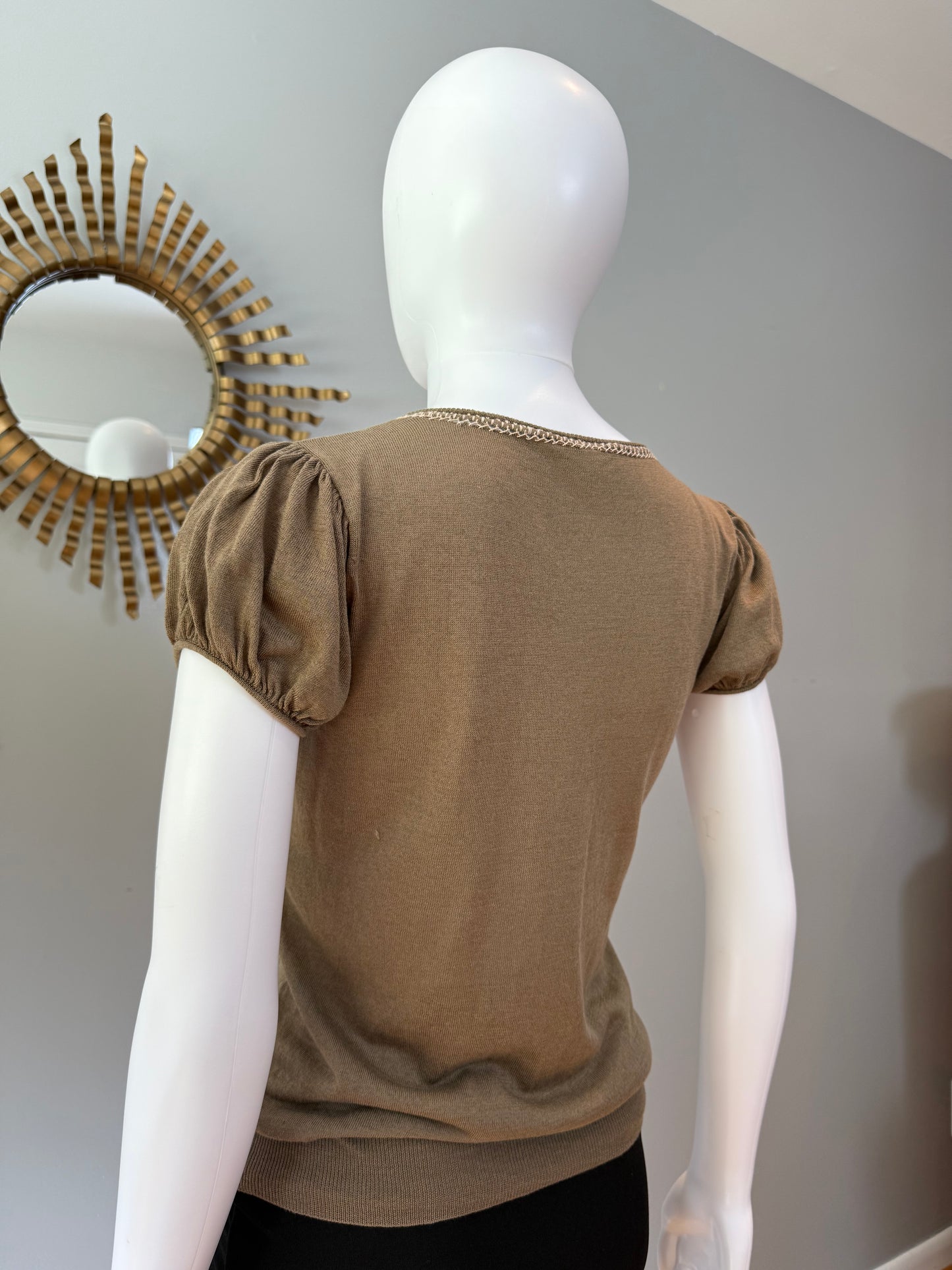 Elie Tahari - Brown Crochet Neck Top