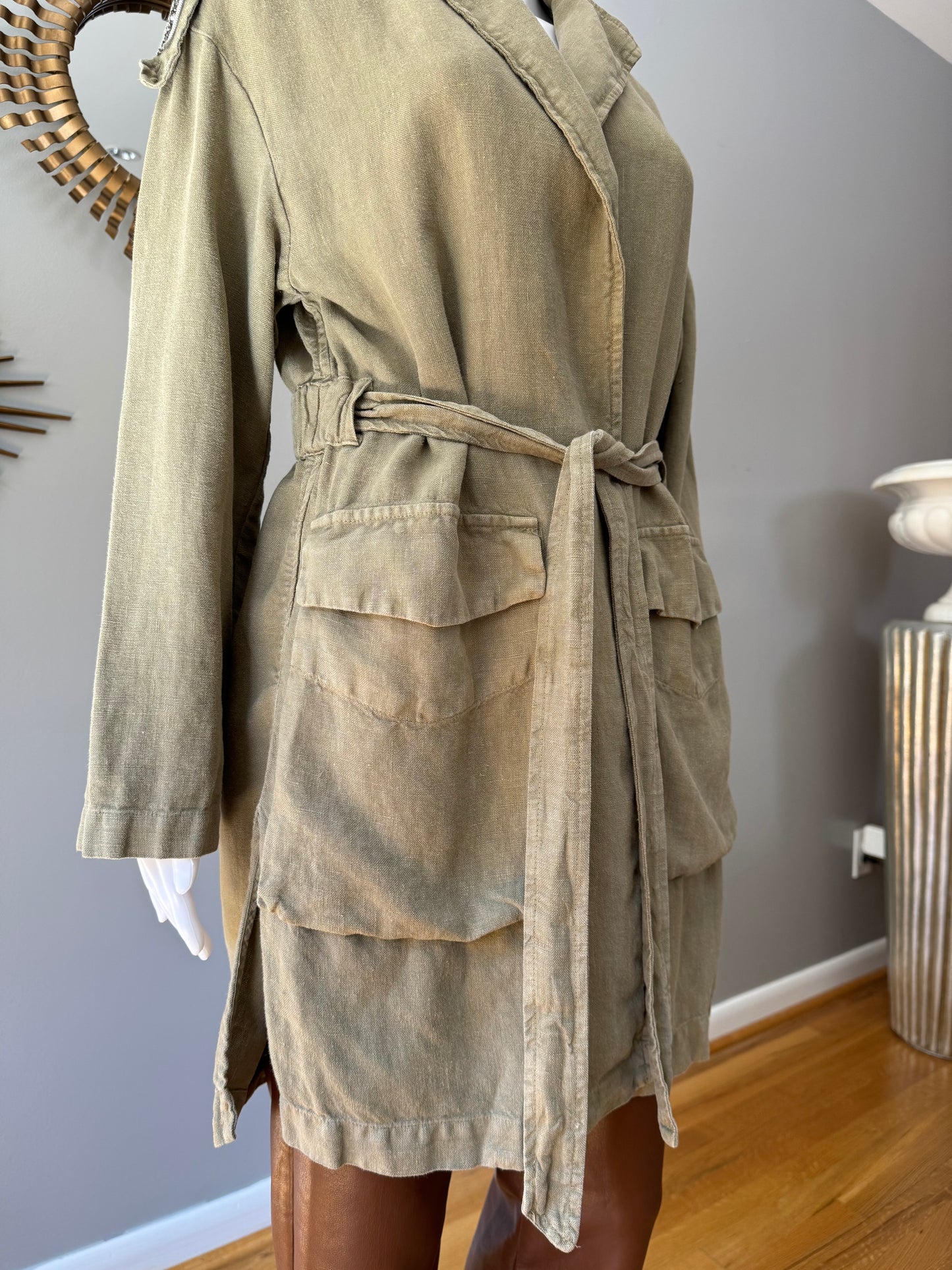 ZARA - Khaki Green Linen Trench Jacket