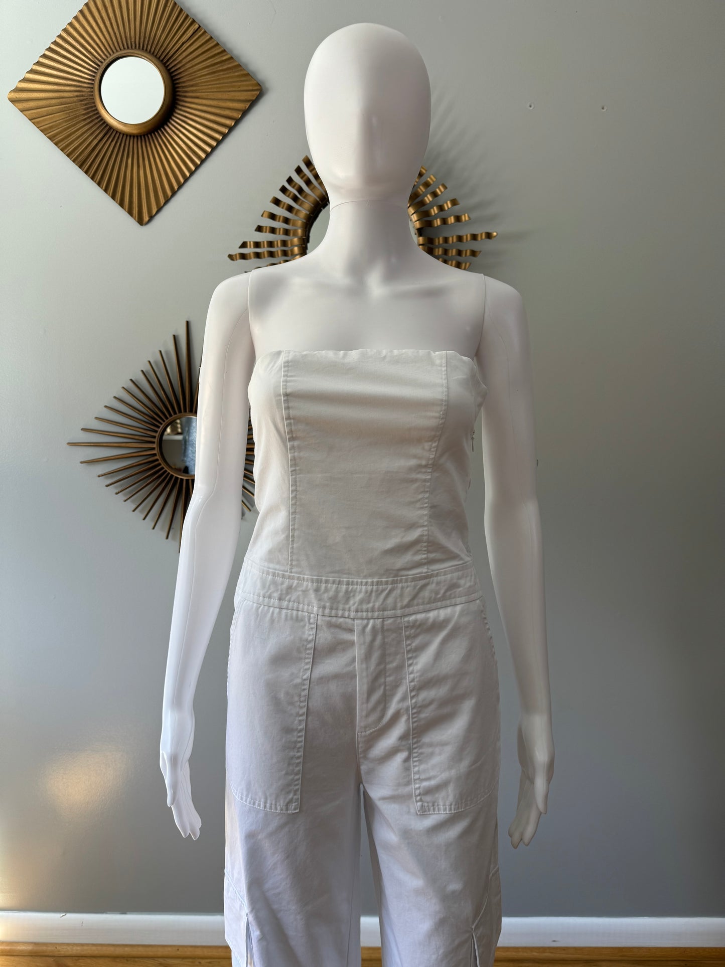 ZARA - White Strapless Cargo Jumpsuit