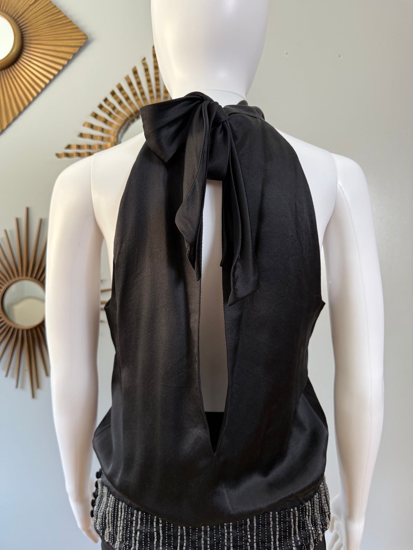 BCBGMaxAzria- Black Beaded Halter Top