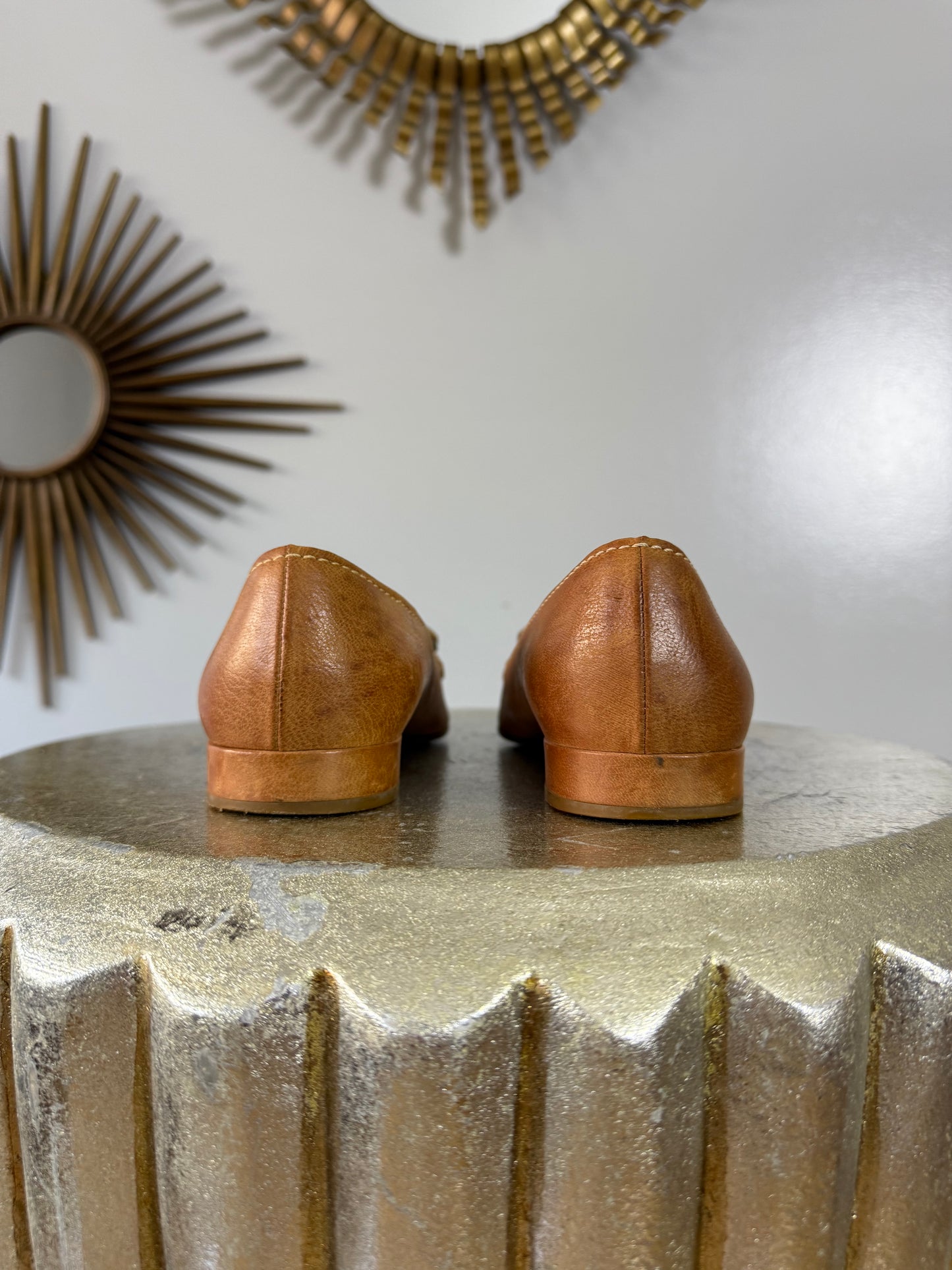 Prada - Tan Leather Loafers w/ Wood Accent