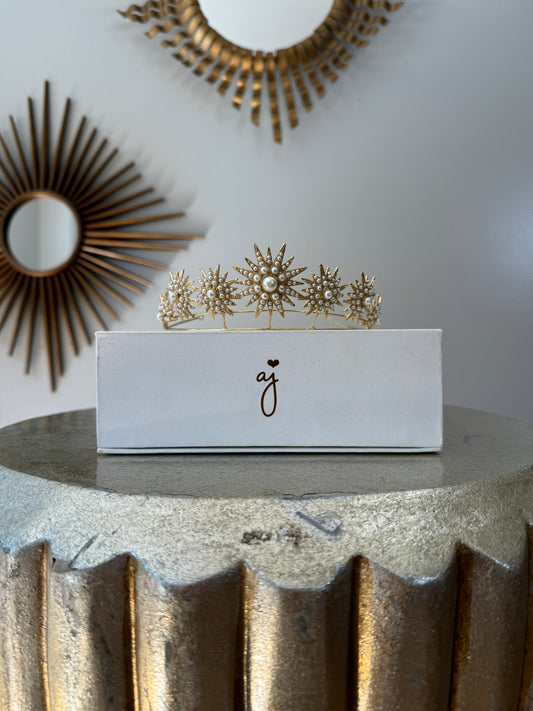 Untamed Petal - Gold Violeta Tiara  w/ Pearl Details