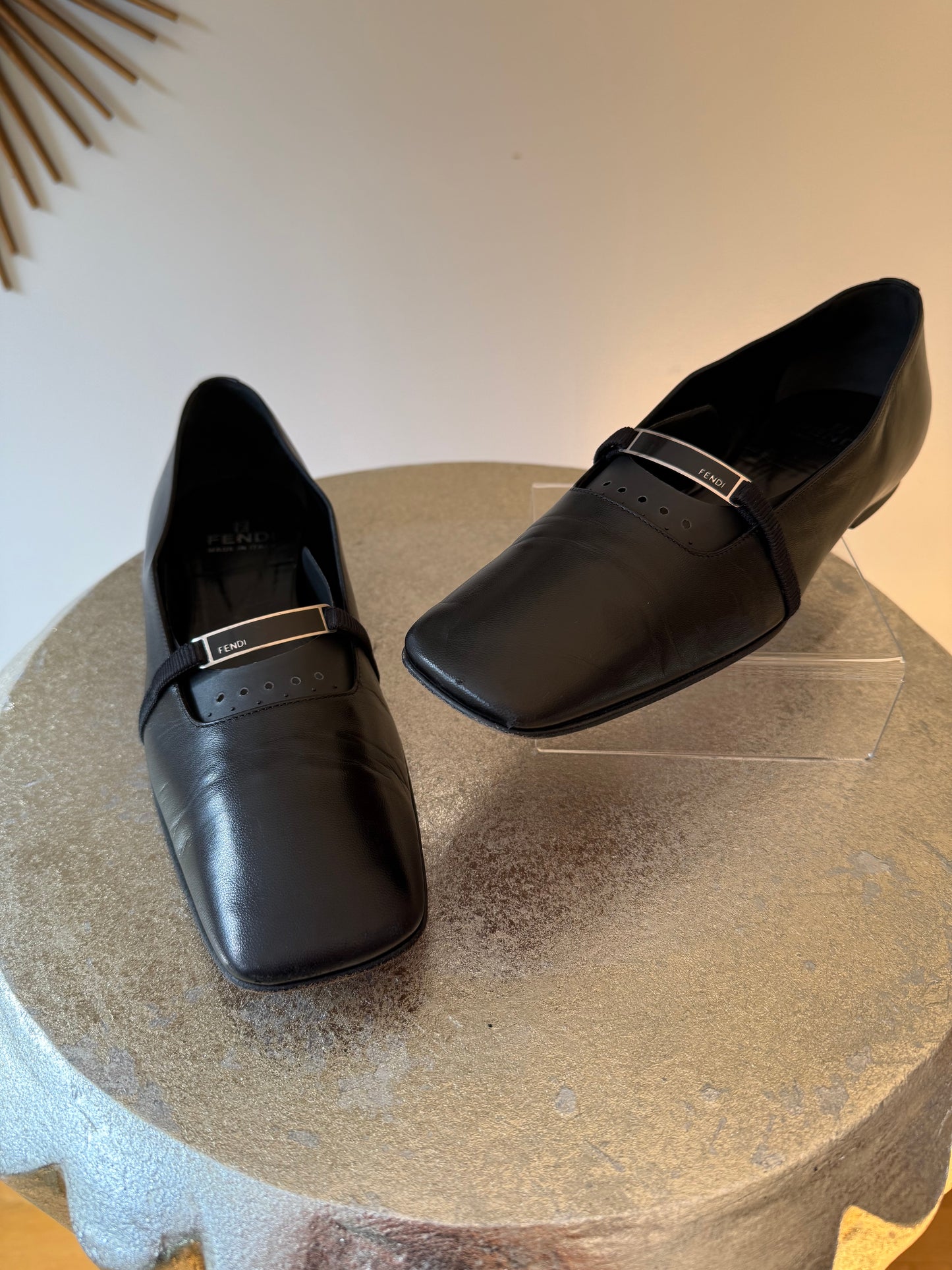FENDI - Black Leather Mary Jane Flats