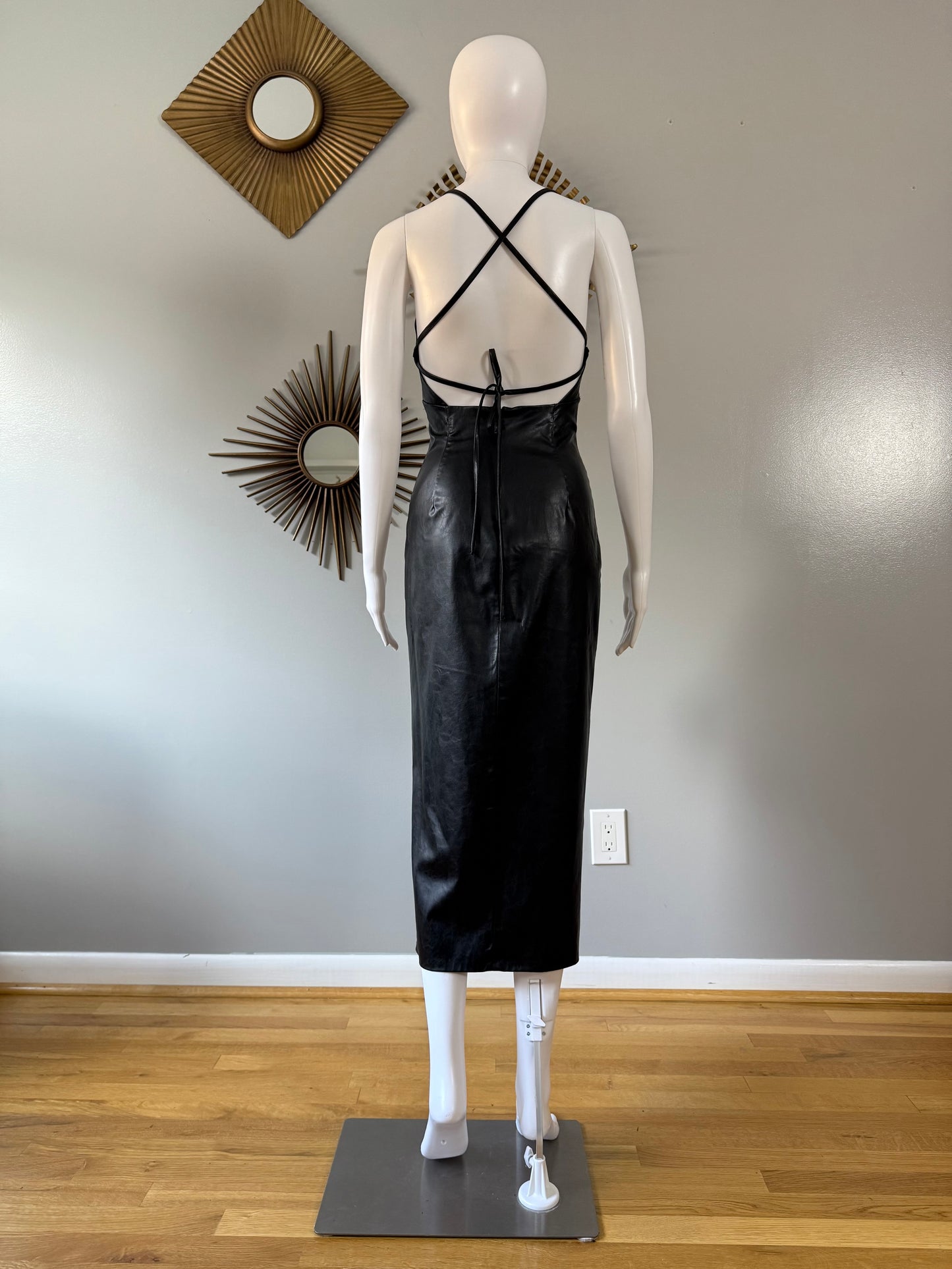 ZARA - Black Faux Leather Midi Dress