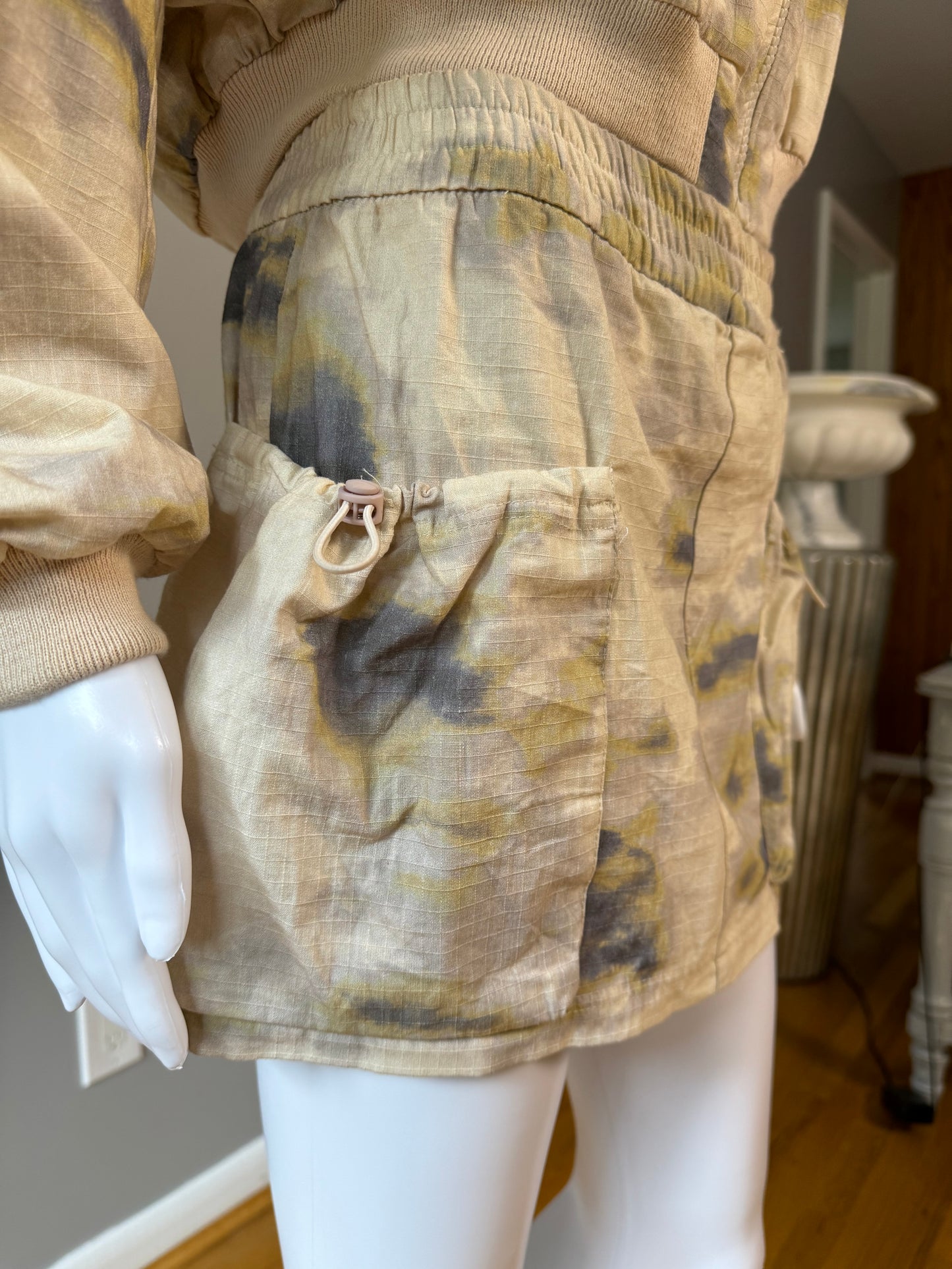 ZARA - Beige Printed Mini Cargo Skirt & Bomber Jacket Set
