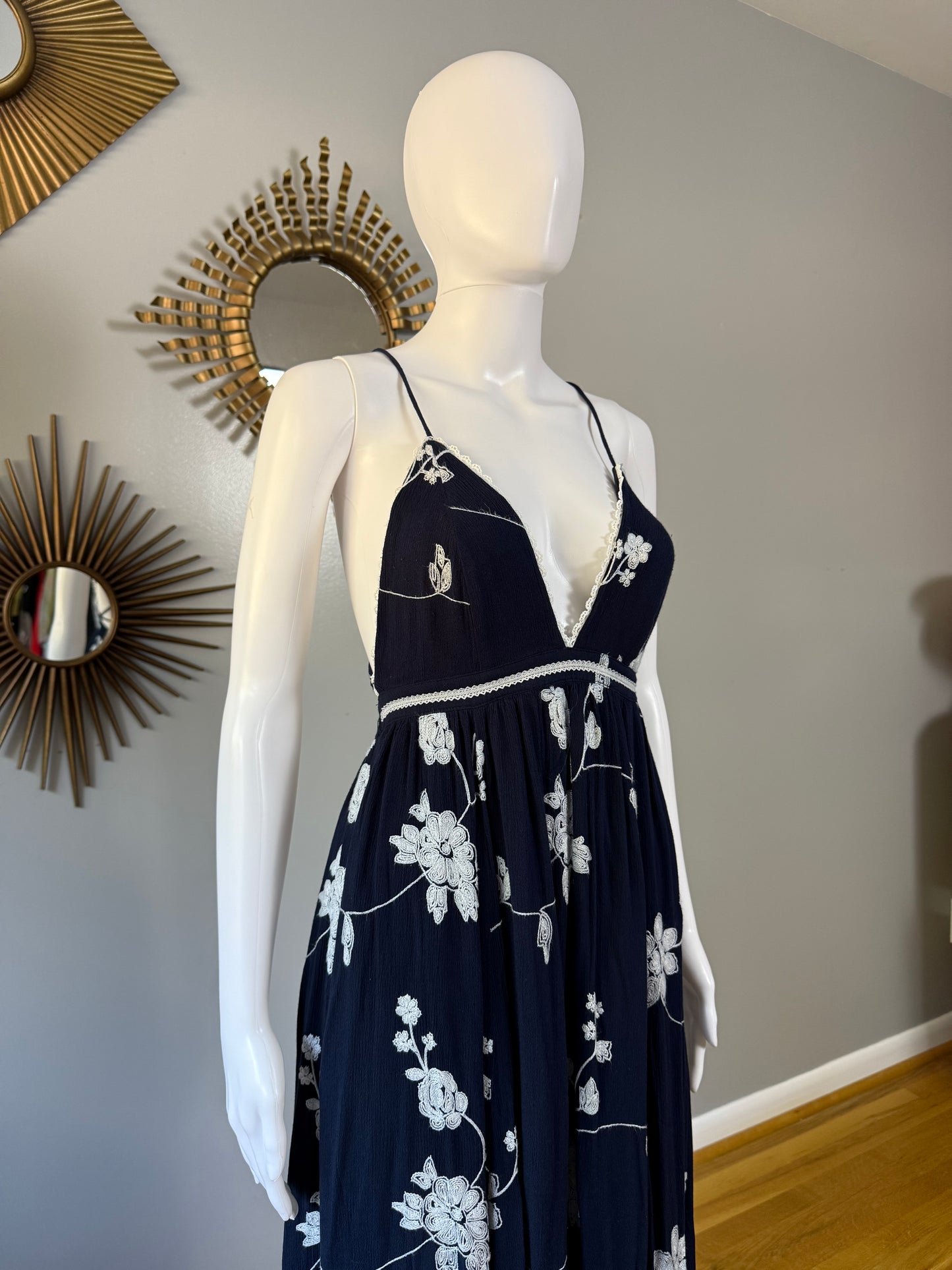 Lulu’s - Blue Floral Embroidered Maxi Dress