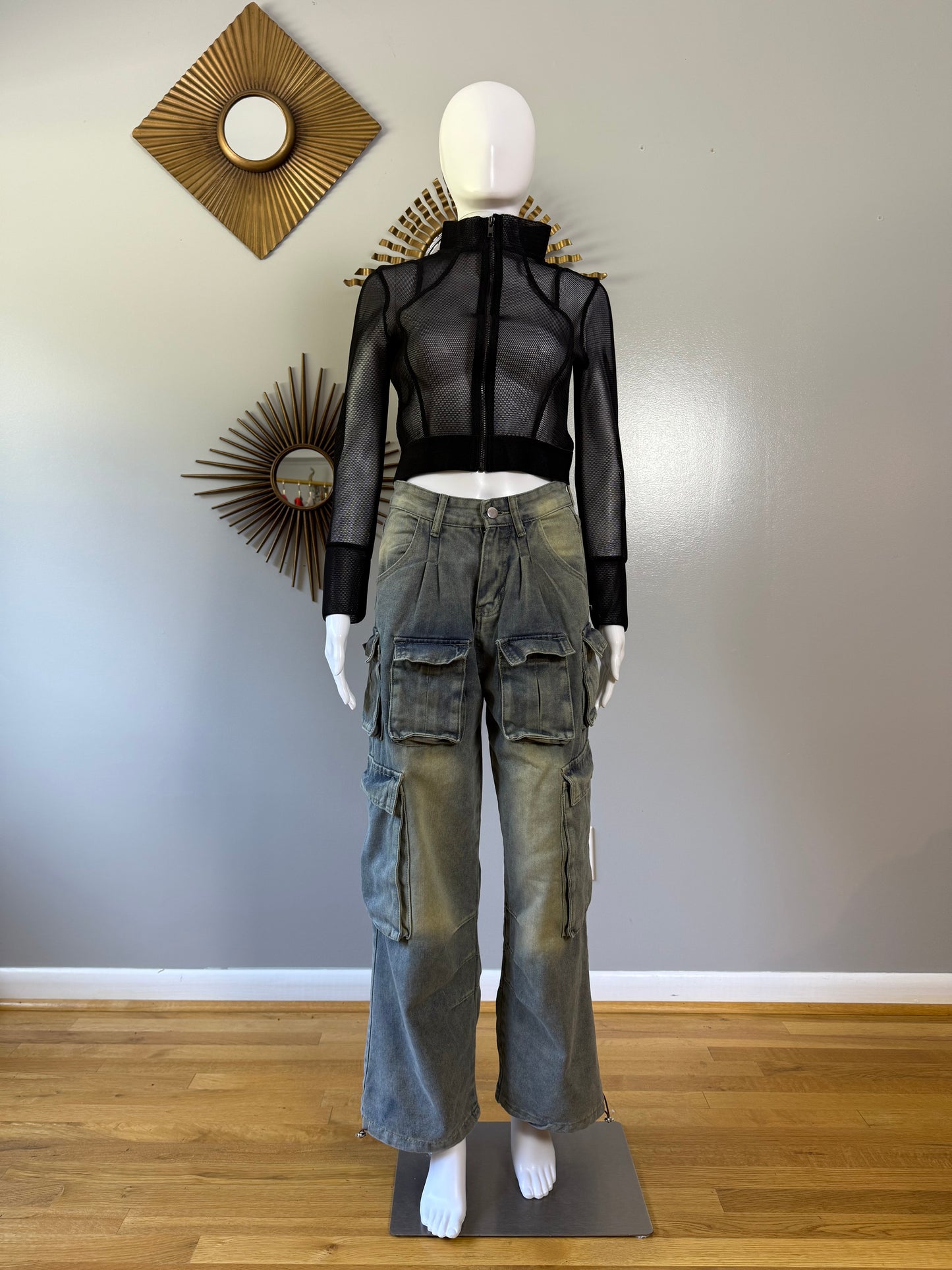 Equilibré - Black Mesh Crop Jacket