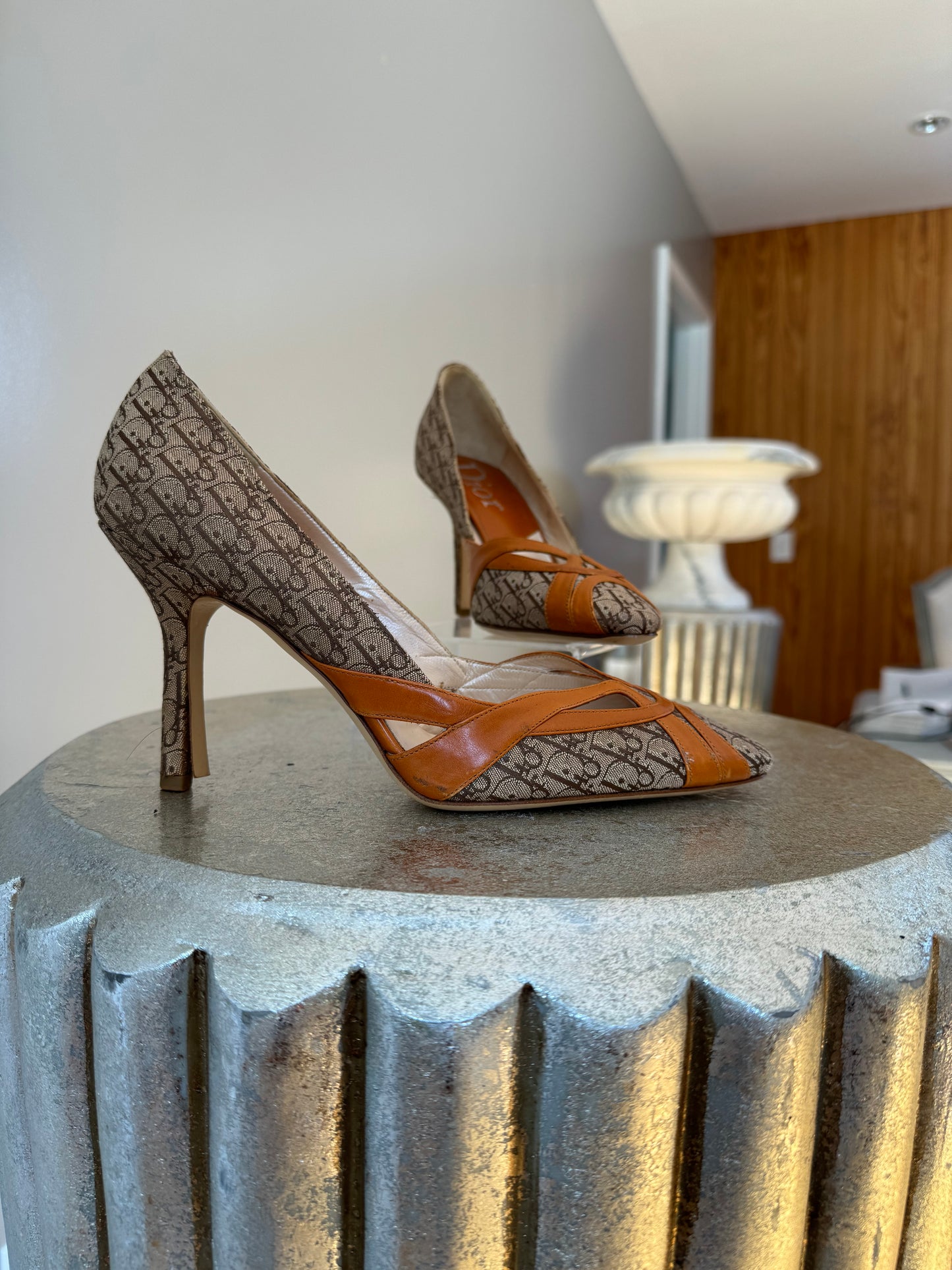 Dior - Brown Diorissimo Canvas & Leather Trim Pumps