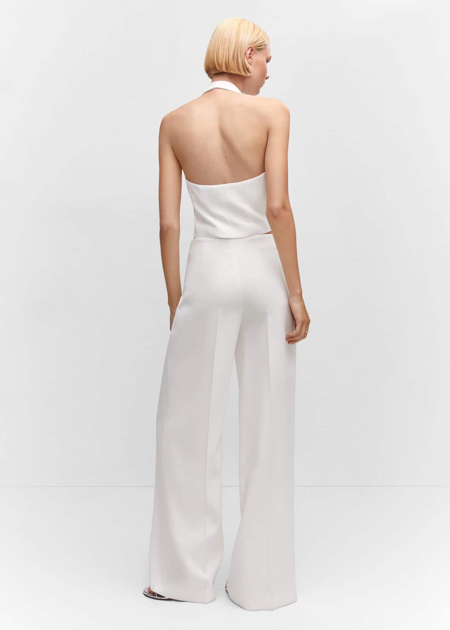 MANGO - White Vest w/ Flower Appliqué