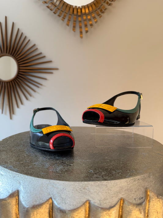 FENDI - Black Slingback Peeptoe Flats