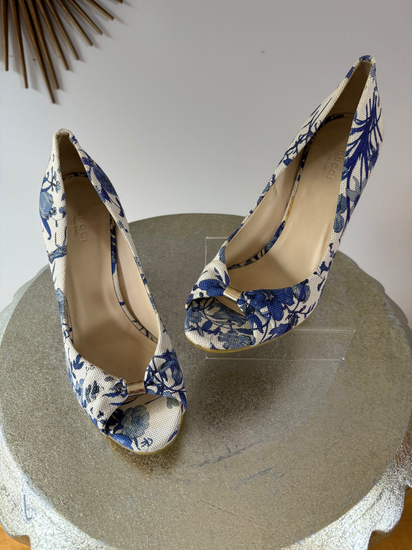 GUCCI- Blue Floral Canvas Wedge Sandal