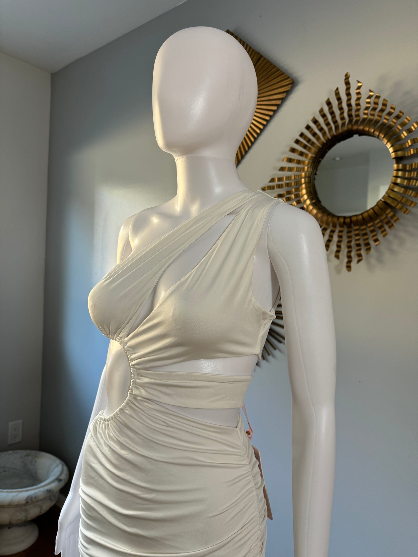 Oh Polly - Ivory One Shoulder Dress w/ Cutouts