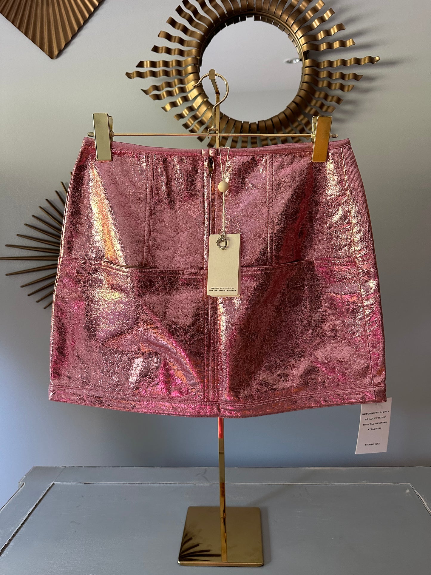 For Love & Lemons- Pink Luna Metallic Mini Skirt
