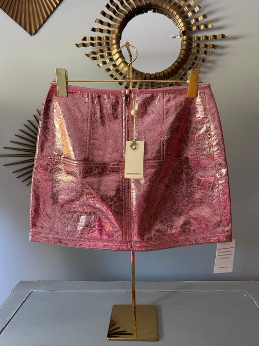 For Love & Lemons- Pink Luna Metallic Mini Skirt