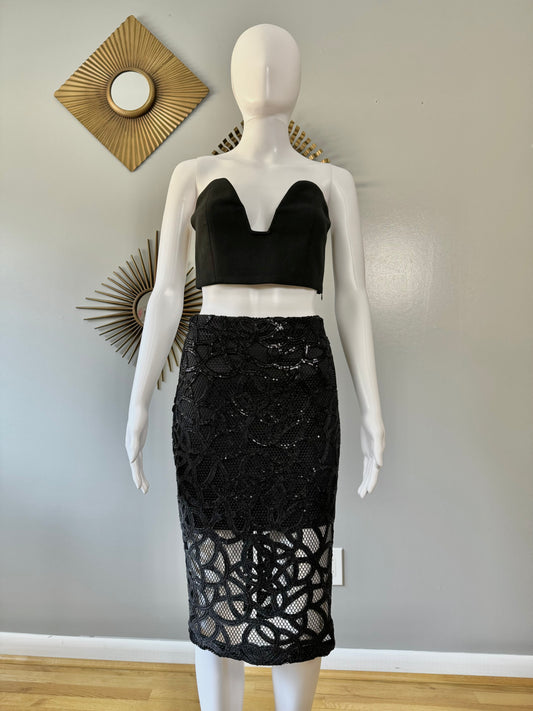 Express - Falda midi con remolino de lentejuelas negras
