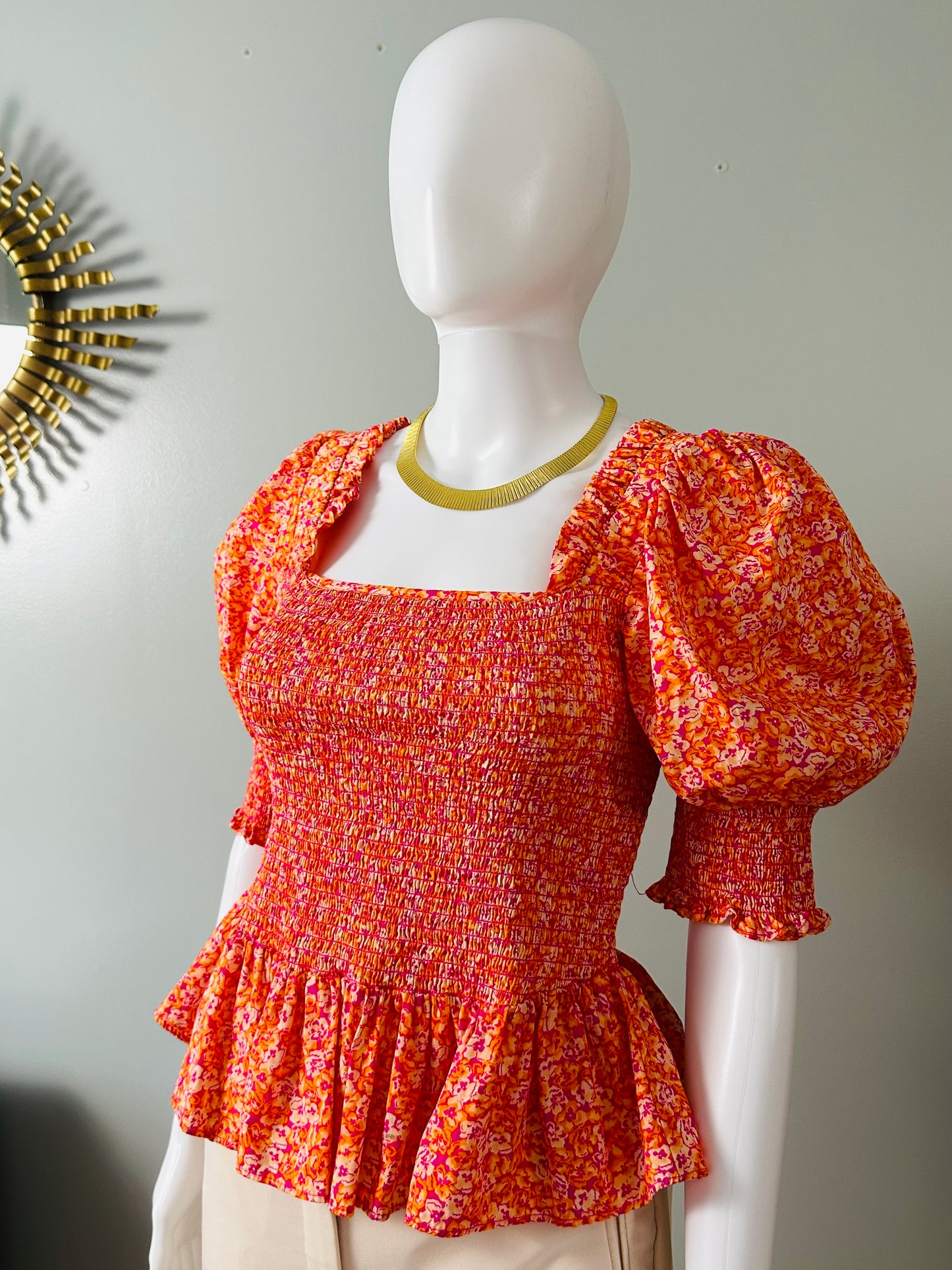 CeCe - Orange Top w/ Puff Sleeves