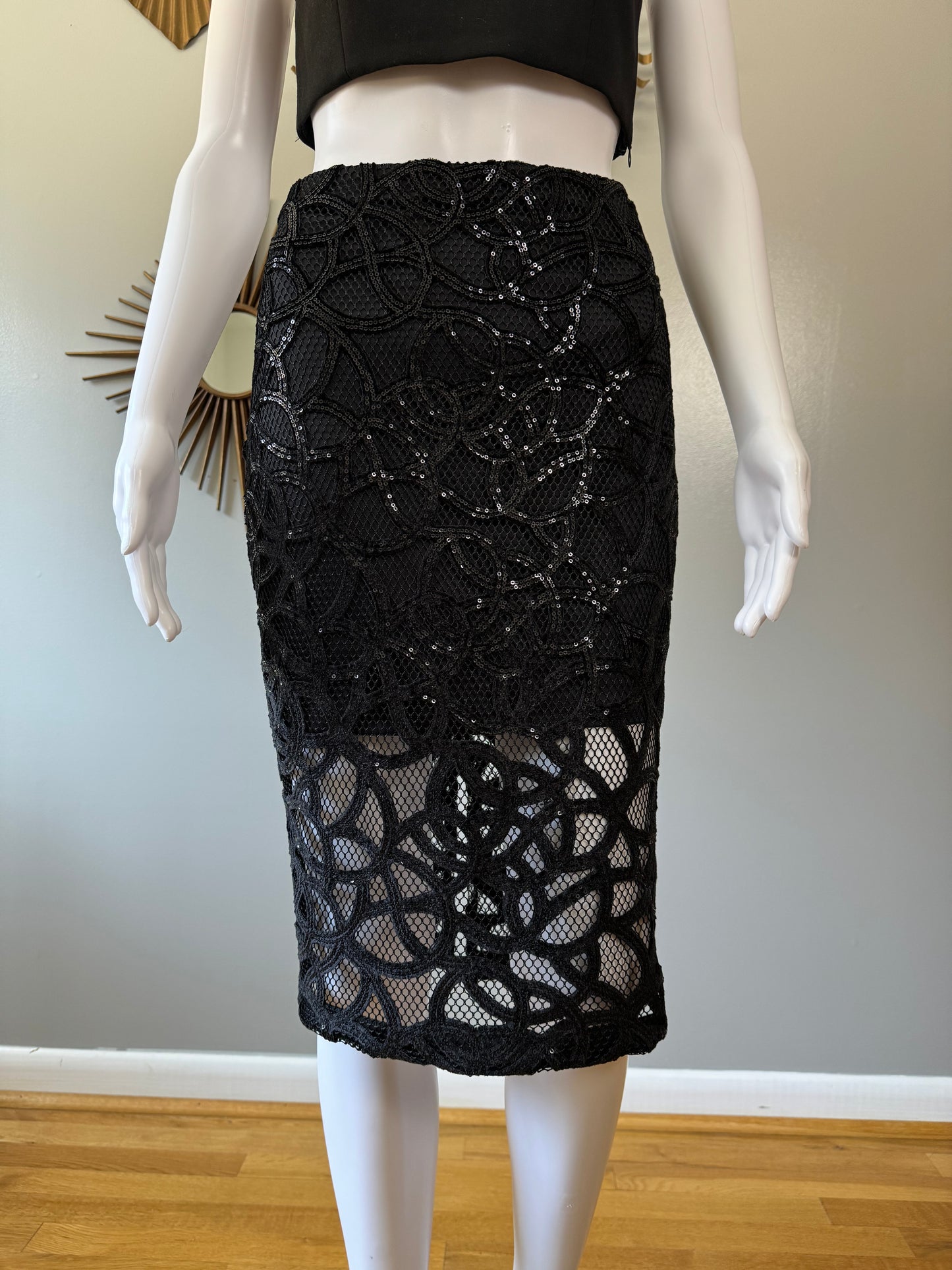Express - Falda midi con remolino de lentejuelas negras