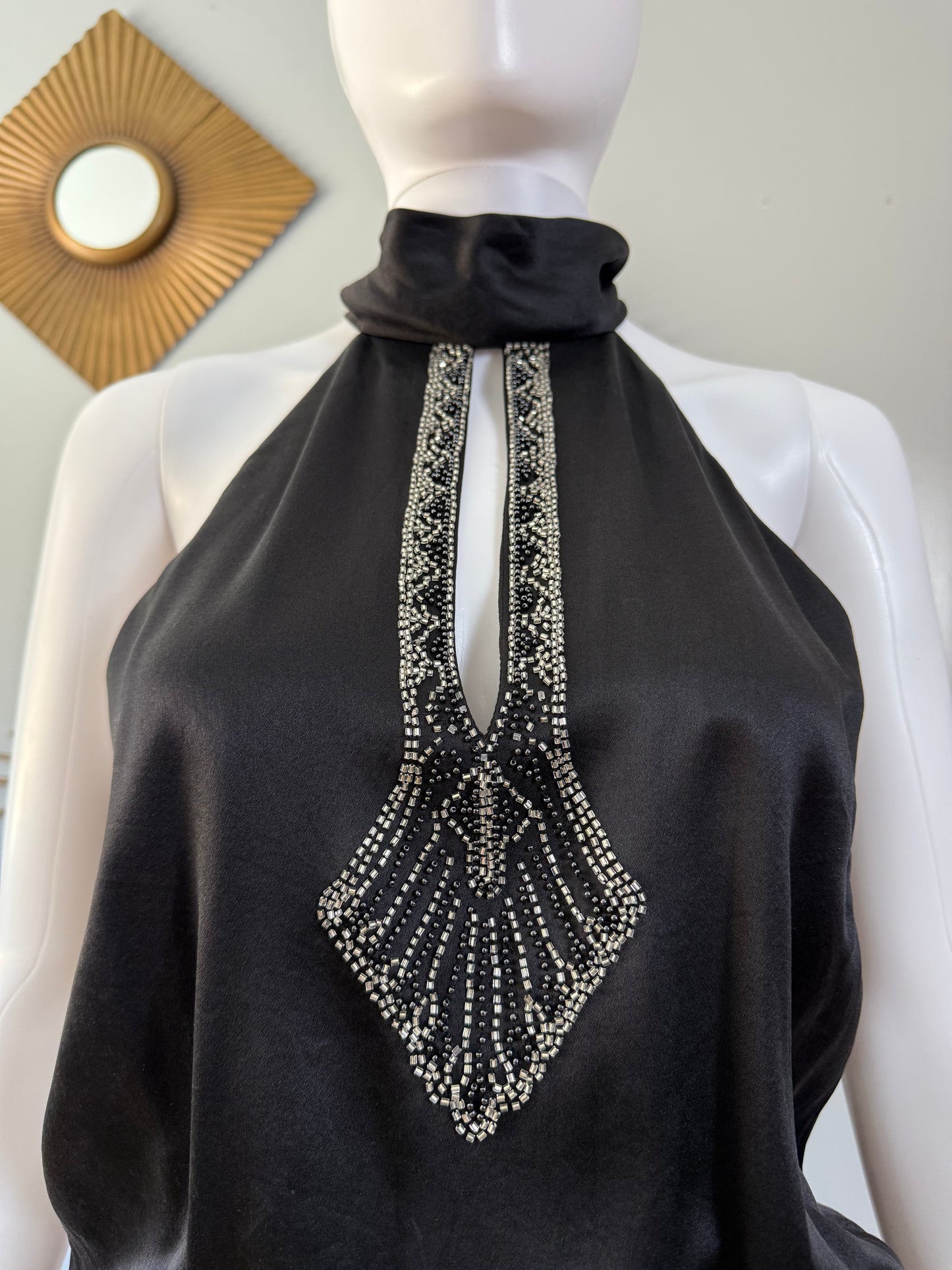 BCBGMaxAzria- Black Beaded Halter Top