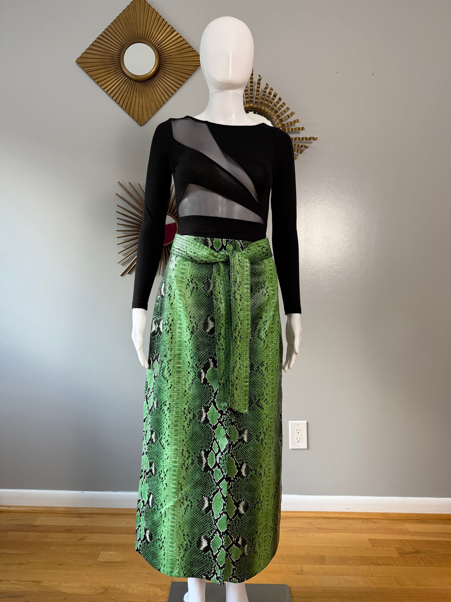 Zara - Green Faux Leather Python Midi Skirt Limited Edition