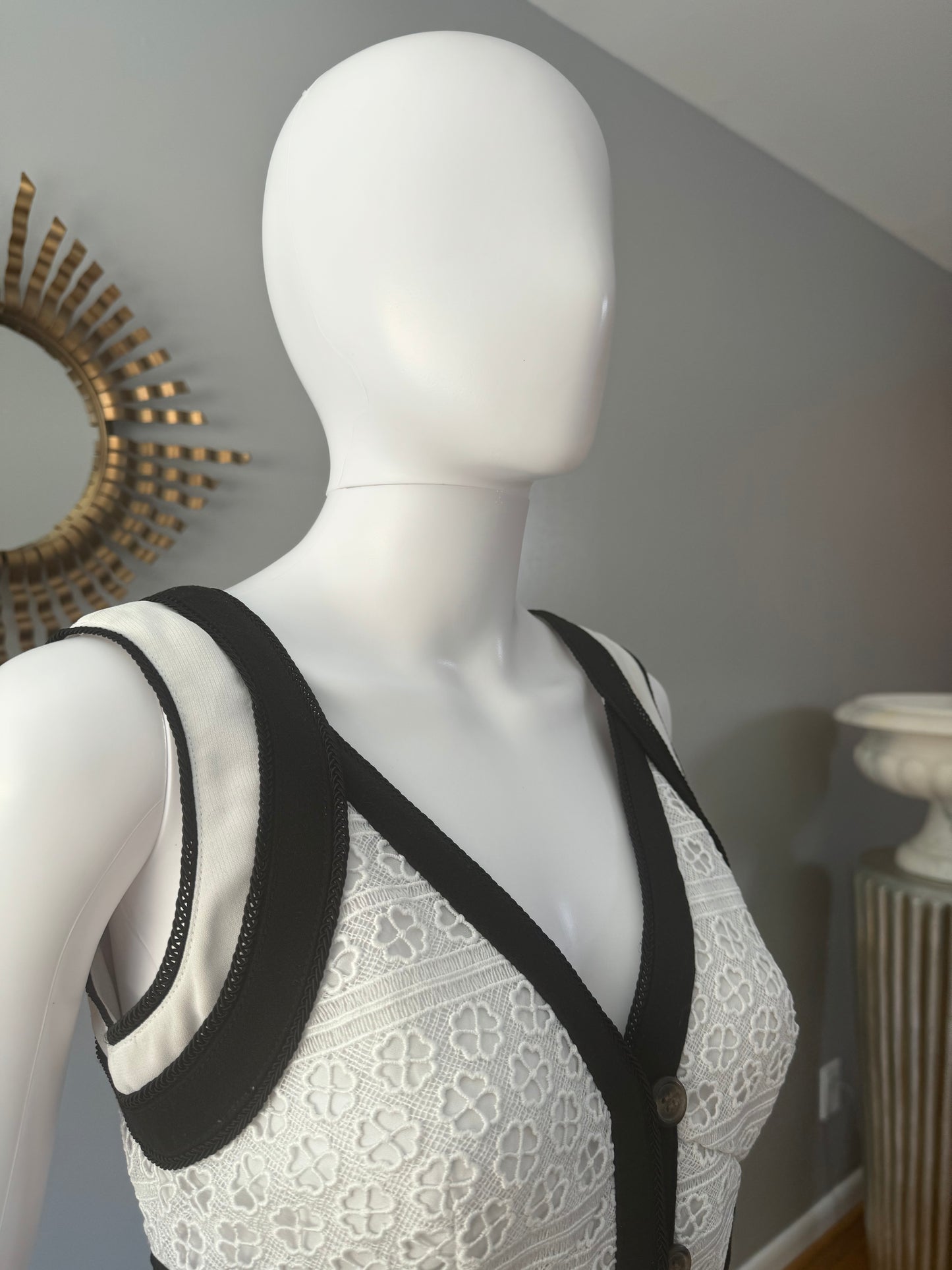 Self Portrait - Black & White Midi Dress w/ Side Cutouts