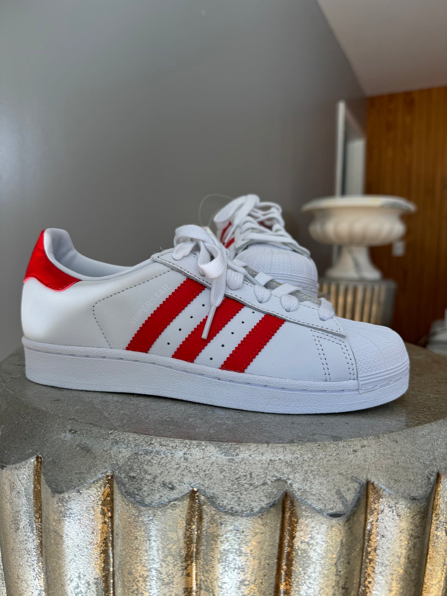 Adidas - White & Red Superstar Sneakers-Chic Couture Closet ATL