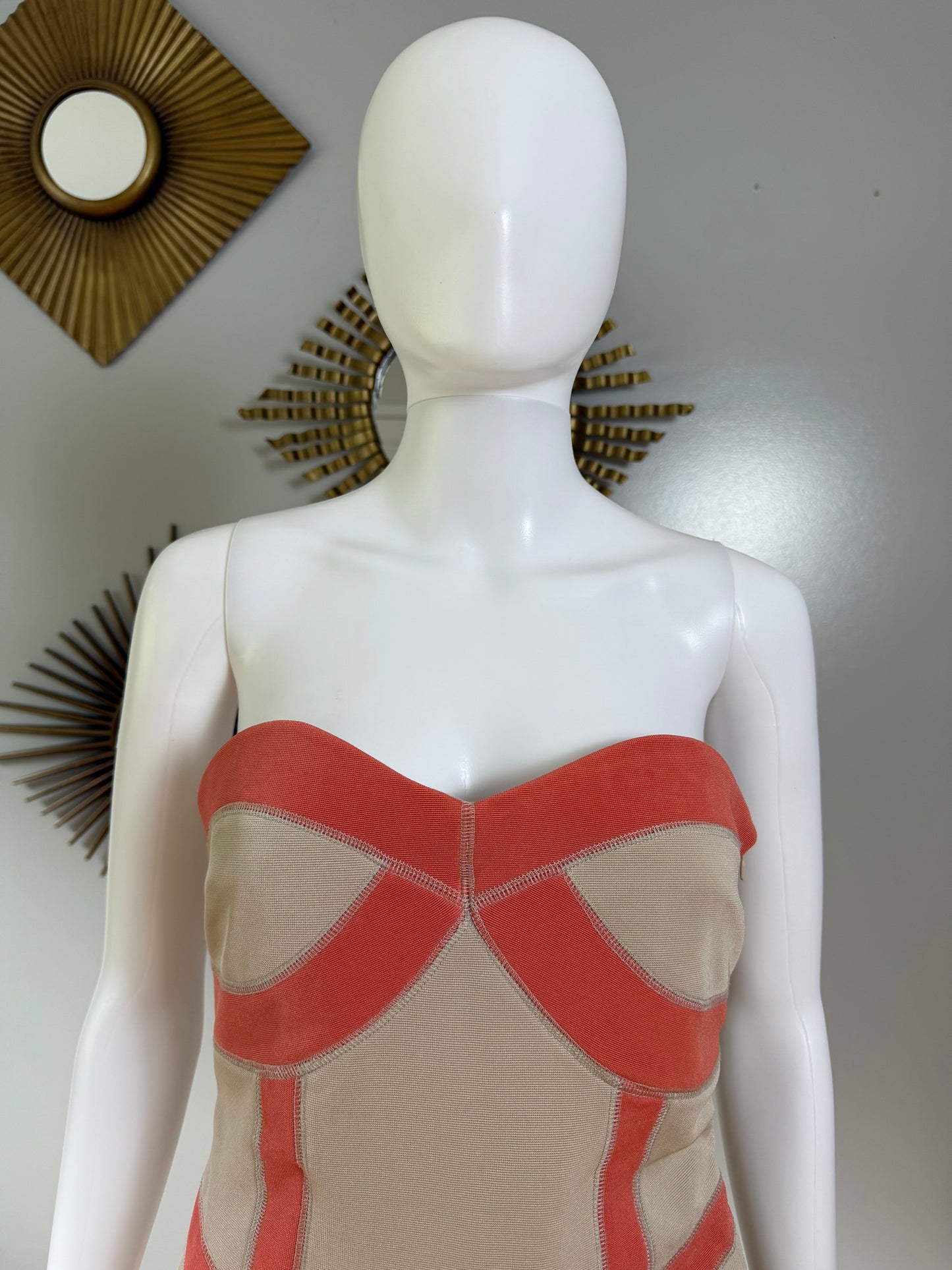 Wow Couture - Beige Strapless Bandage Dress