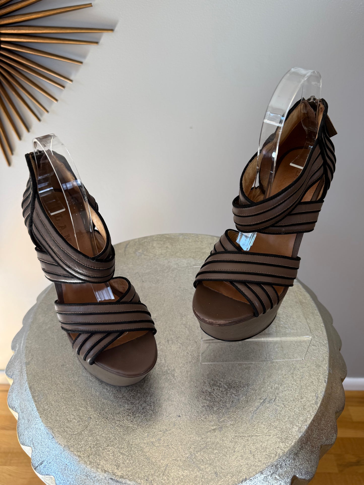 L.A.M.B - Brown & Black Bernadette Wedge Sandals