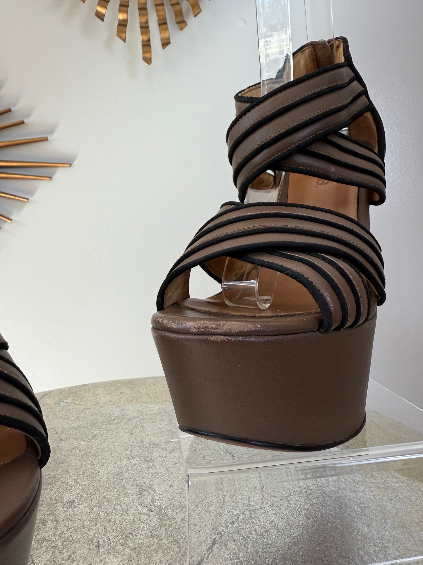 L.A.M.B - Brown & Black Bernadette Wedge Sandals