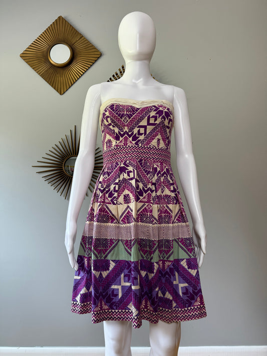Purple Mix Print Strapless Sundress