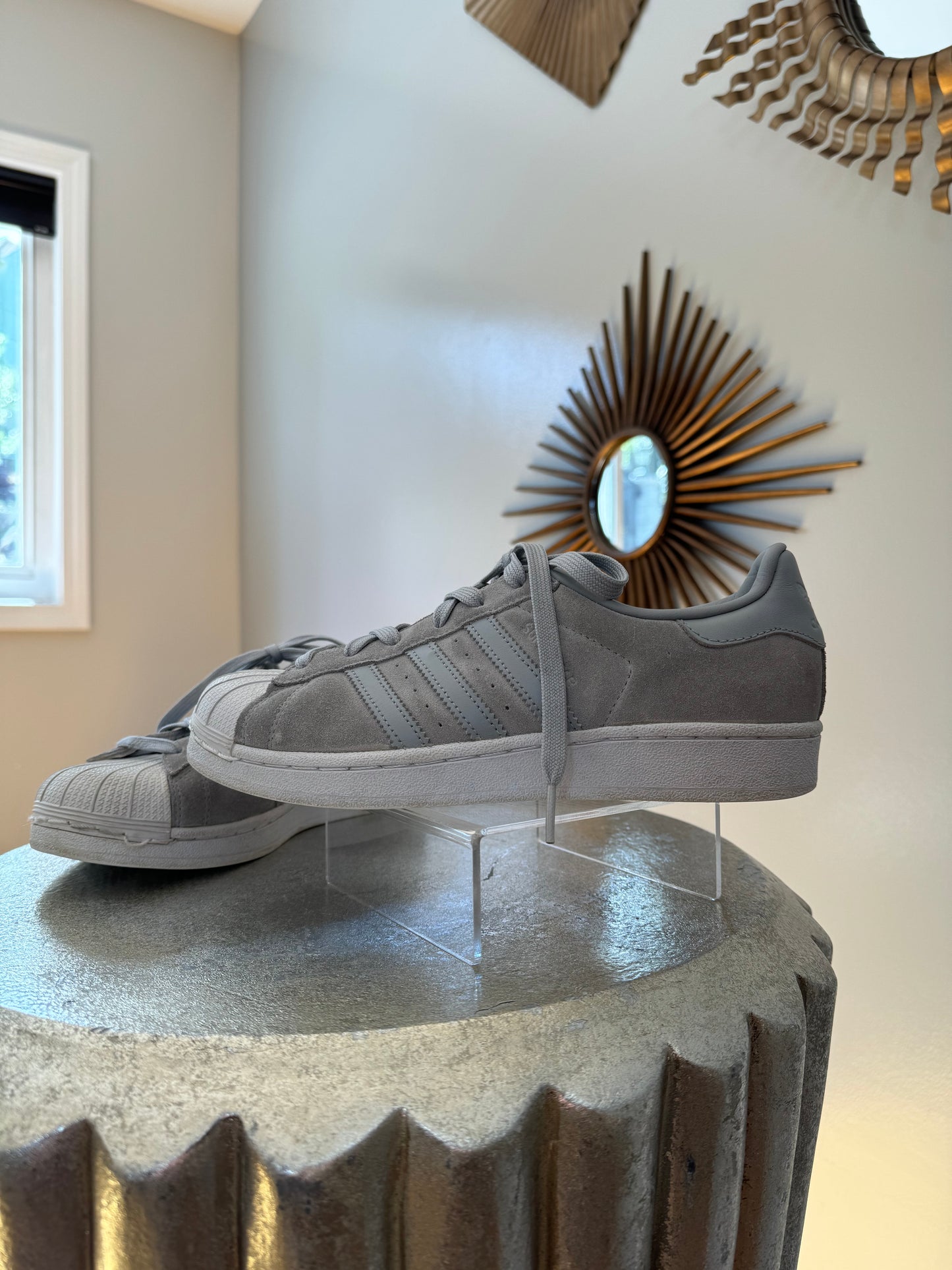 Adidas - Grey Suede Superstar Sneakers-Chic Couture Closet ATL