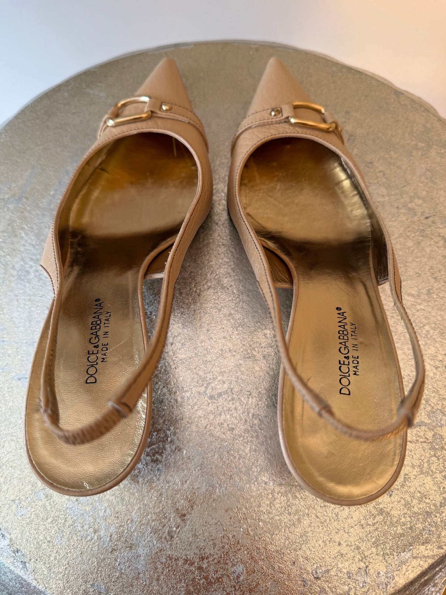 Dolce & Gabbana - Beige Leather Slingback Pumps