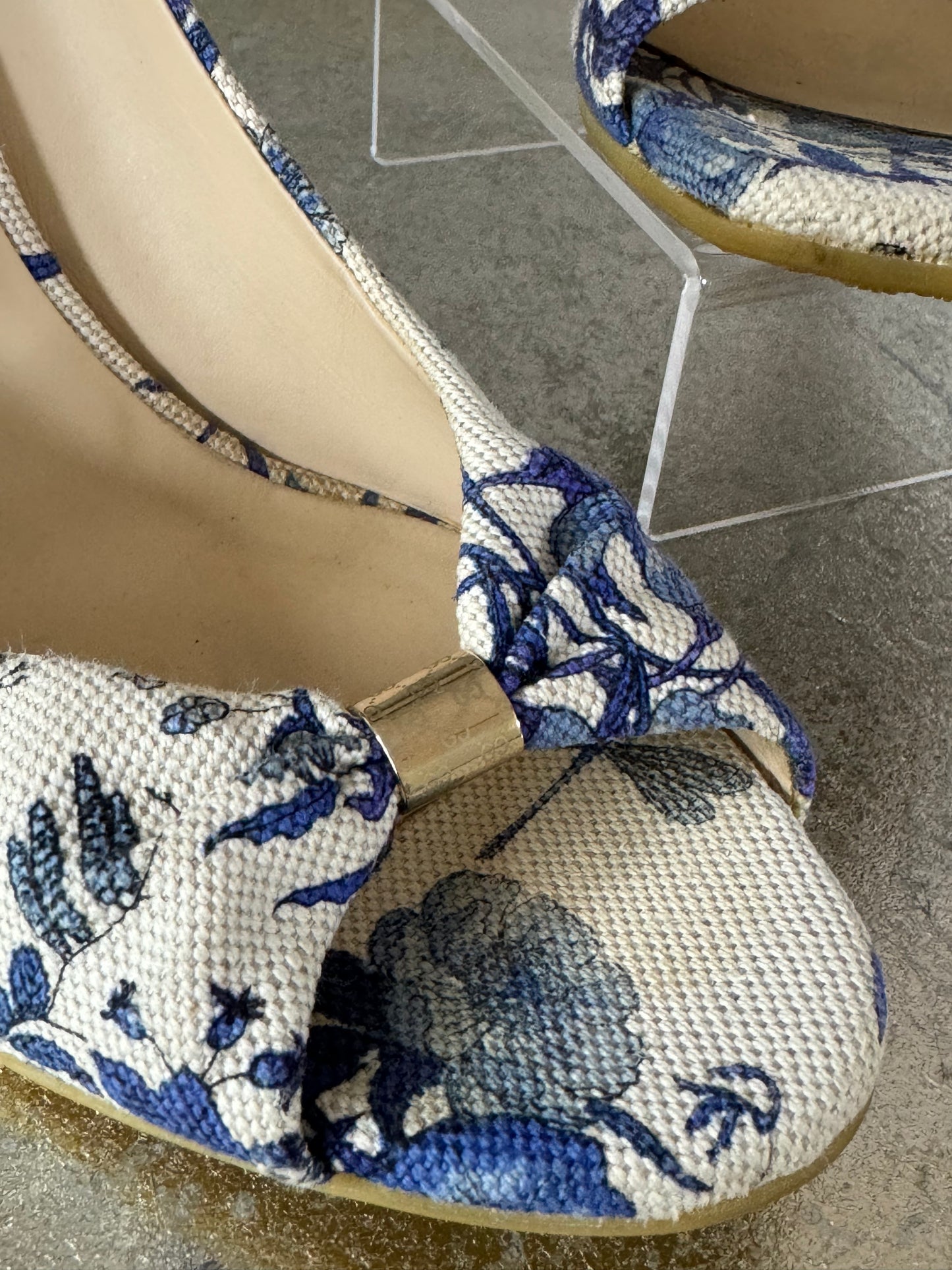 GUCCI- Blue Floral Canvas Wedge Sandal