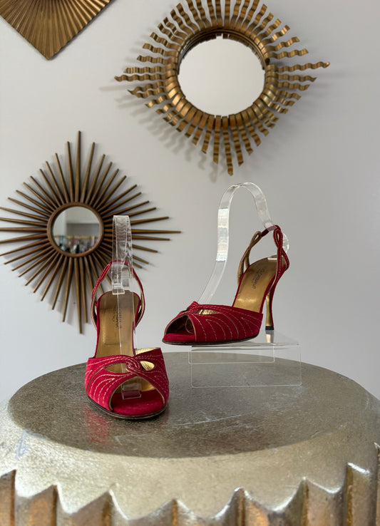 Dolce & Gabbana - Red Suede Slingback Sandals