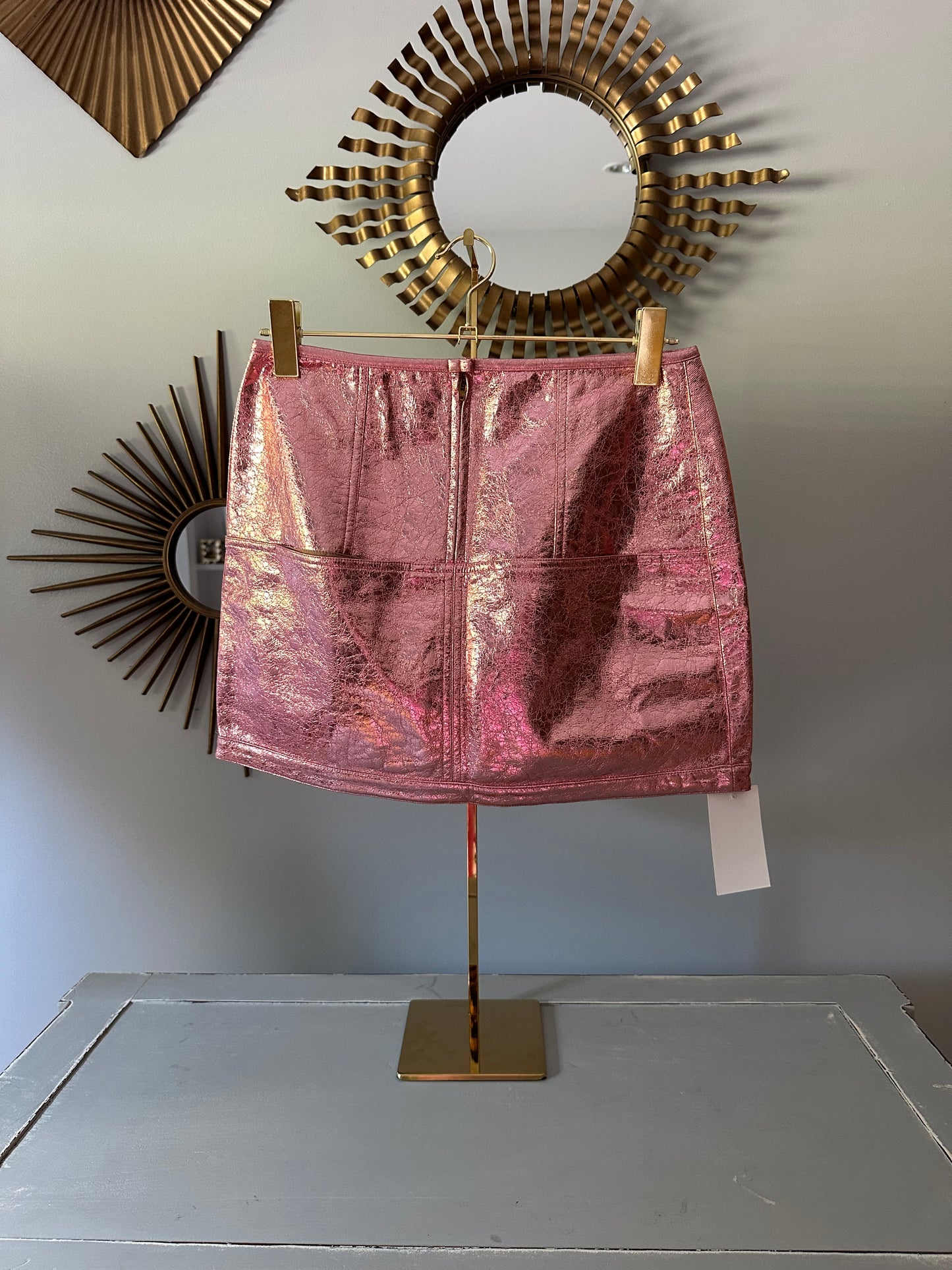 For Love & Lemons- Pink Luna Metallic Mini Skirt