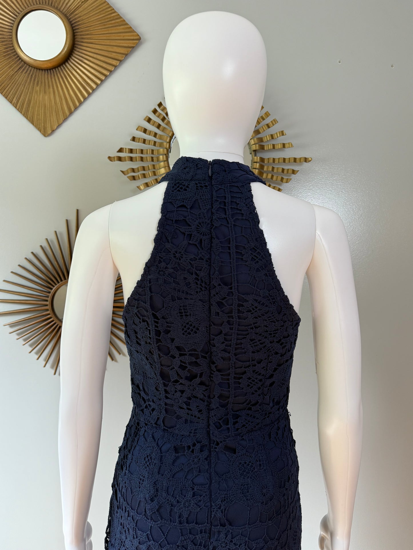 Missguided - Blue Lace High Neck Fishtail Dress